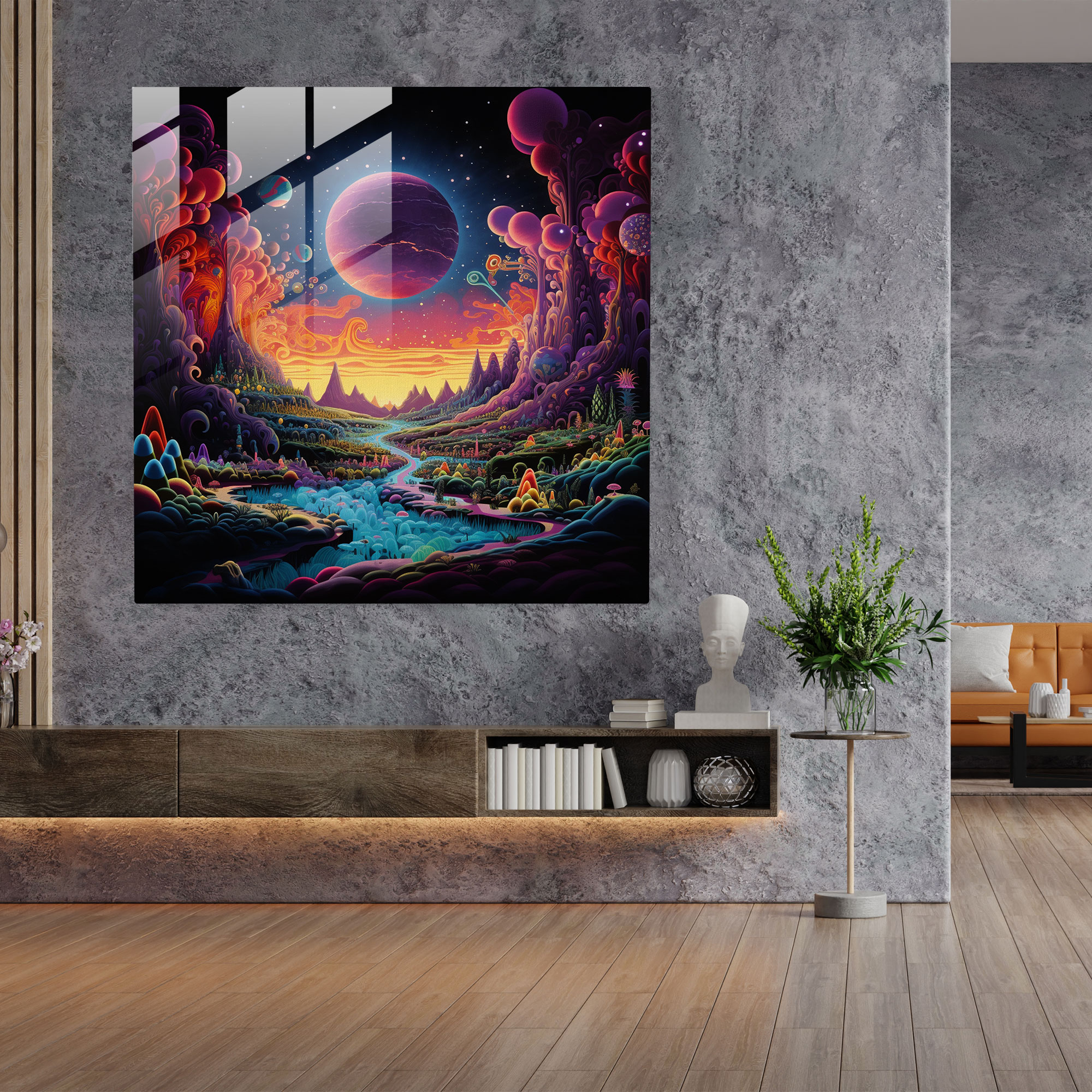 Glasbild Pink Floyd - Kosmische Reise Album Cover - Pink Floyd Anderewelten Elemente Glas Kunst