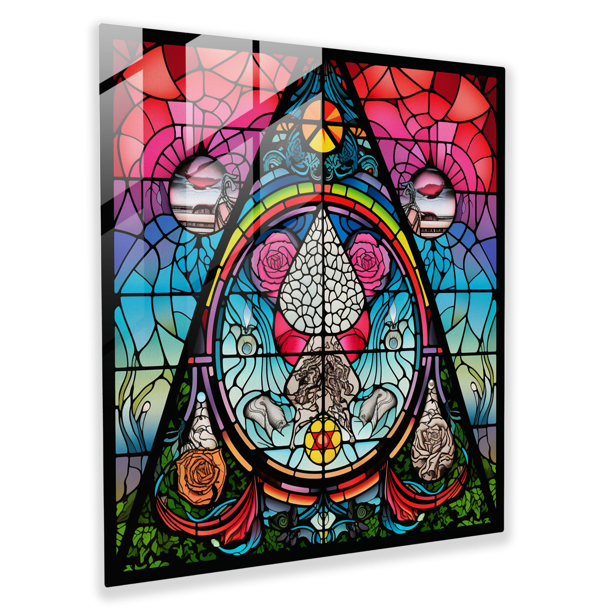 Glasbild Pink Floyd - Buntglasfenster - Glasbild Kunst aus Glas Wohnkultur