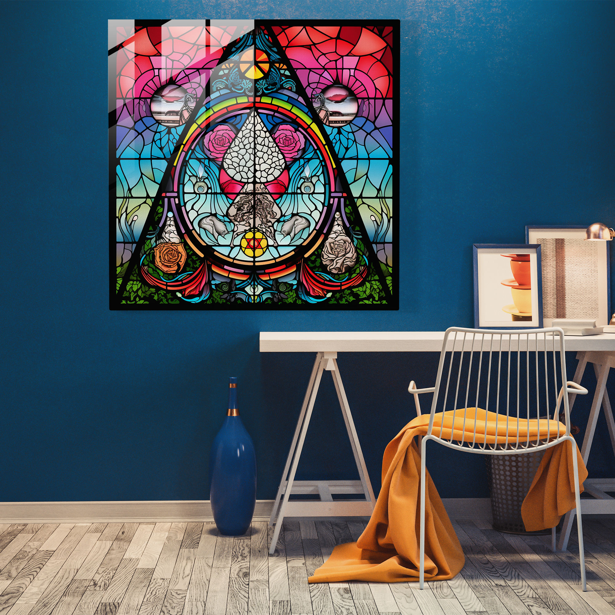 Glasbild Pink Floyd - Buntglasfenster - Glasbild Kunst aus Glas Wohnkultur