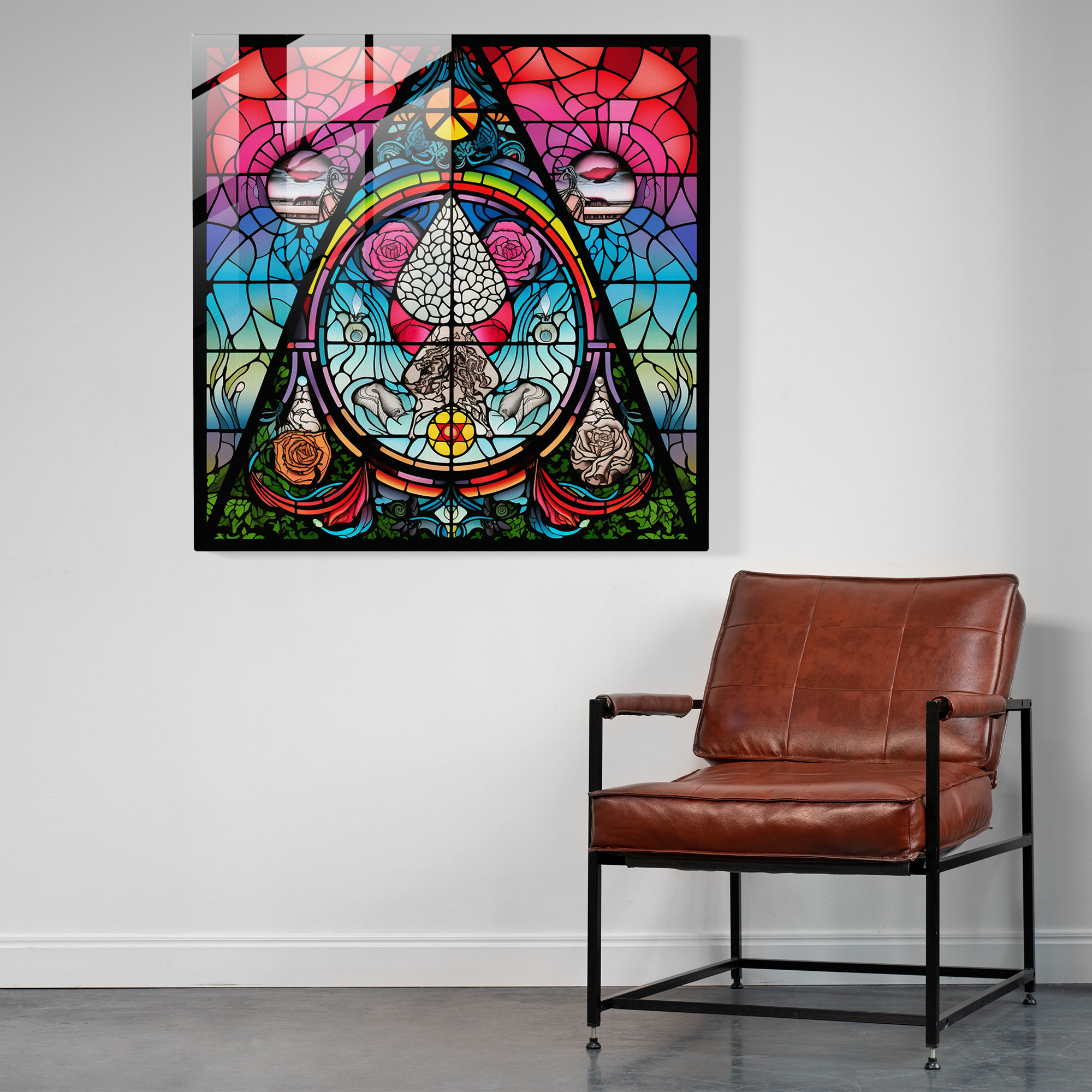 Glasbild Pink Floyd - Buntglasfenster - Glasbild Kunst aus Glas Wohnkultur