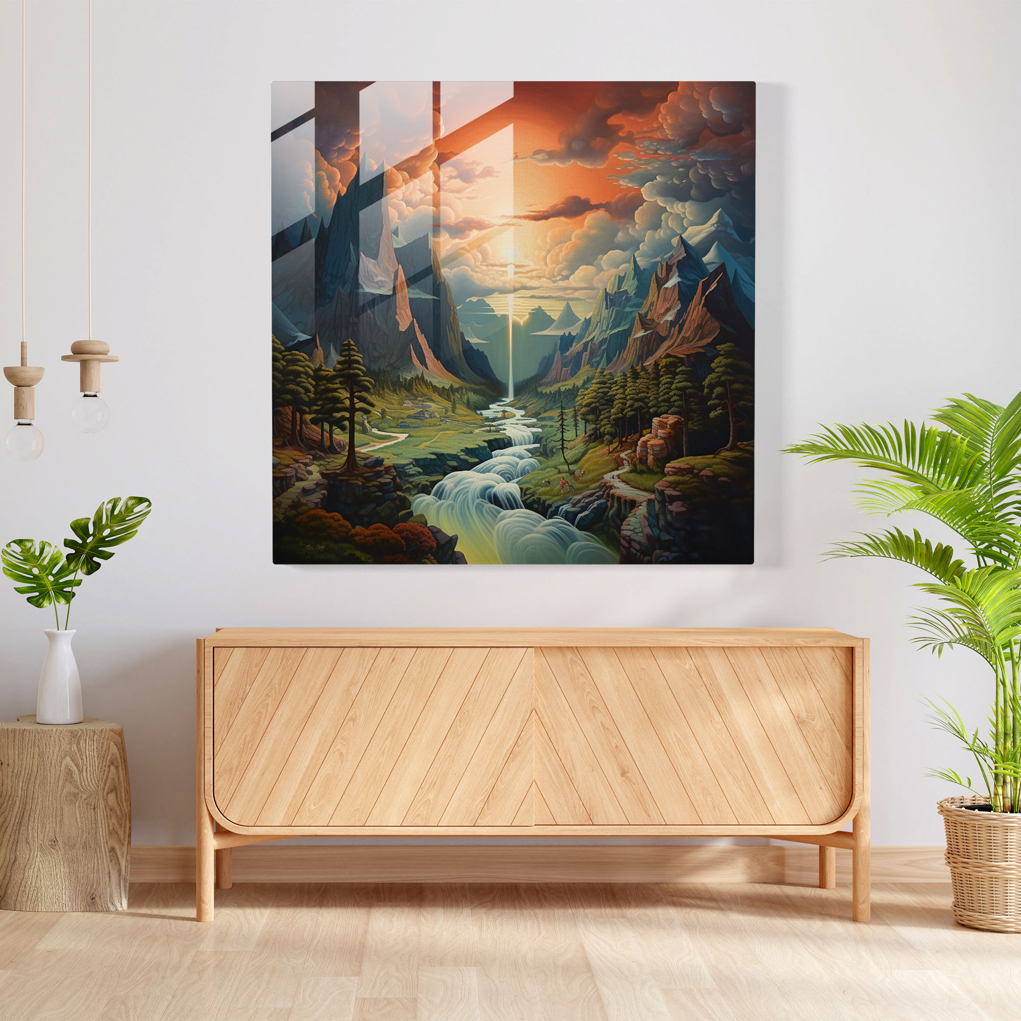 Pink Floyd Glasbild - Surreales Traumlandschaft - Wandkunst Glasbild