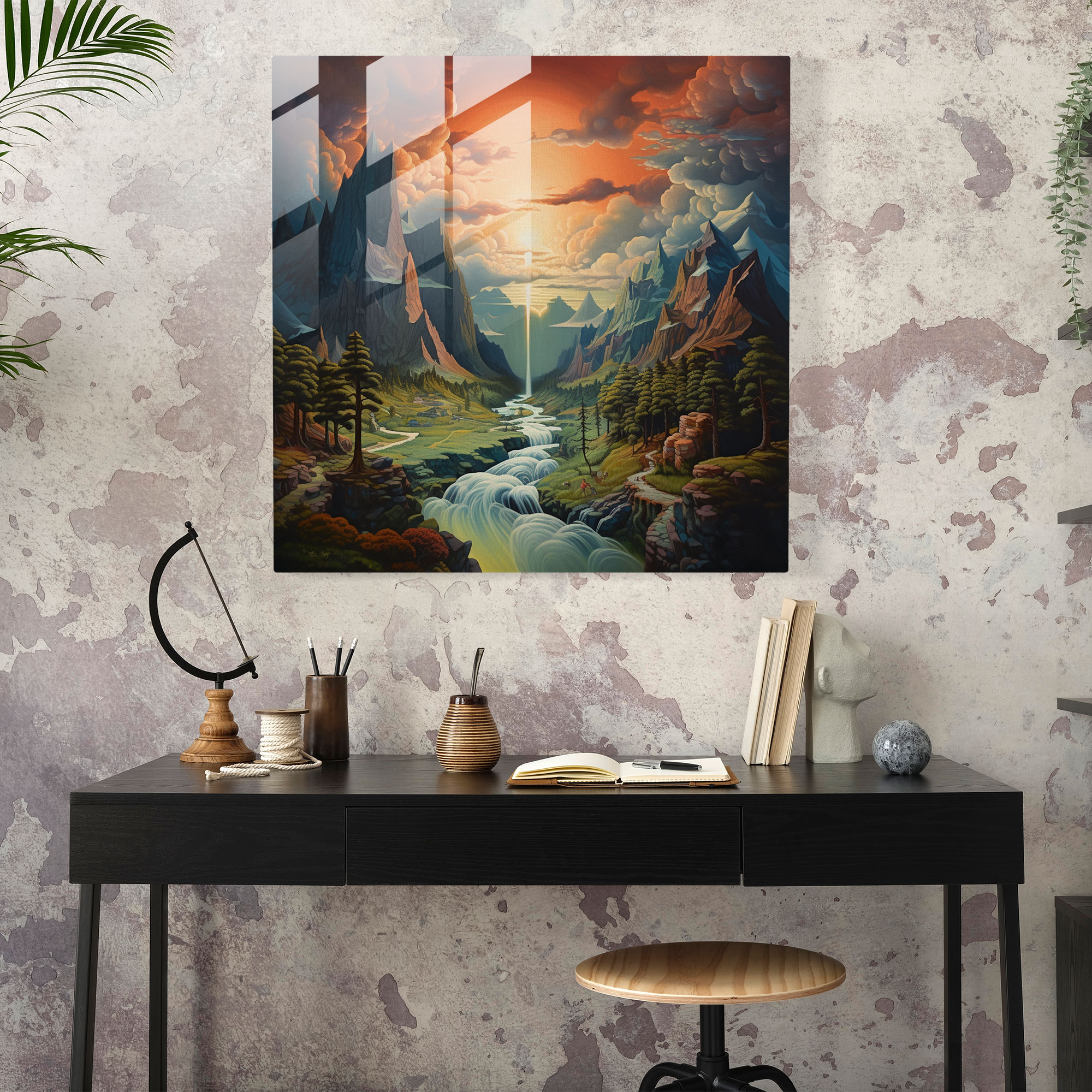 Pink Floyd Glasbild - Surreales Traumlandschaft - Wandkunst Glasbild