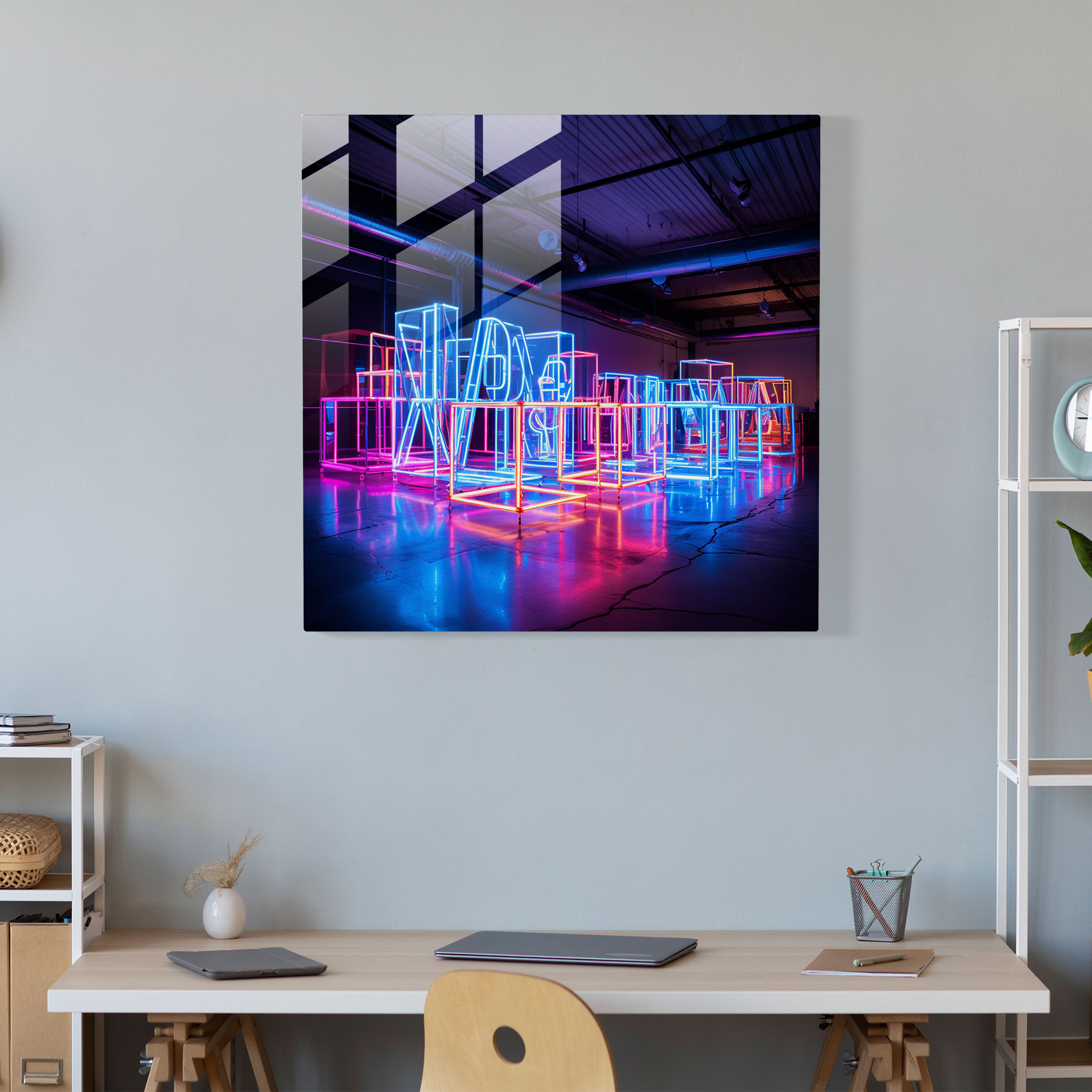 Glasbild Pink Floyd - Neonlichtschild - Modern Art Wanddekoration