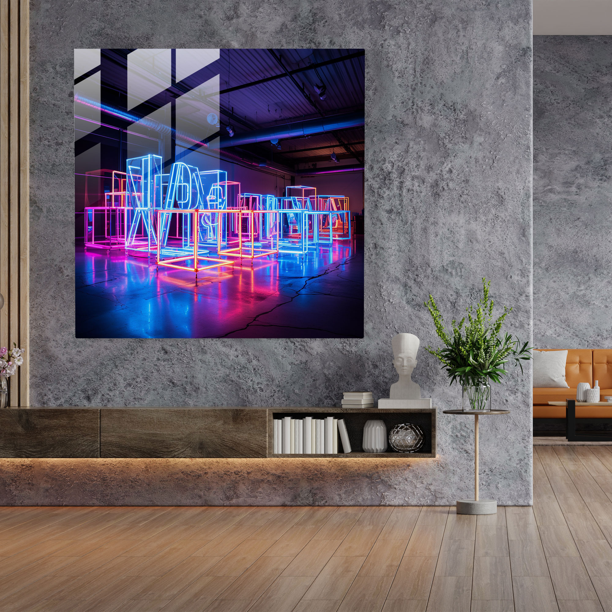 Glasbild Pink Floyd - Neonlichtschild - Modern Art Wanddekoration