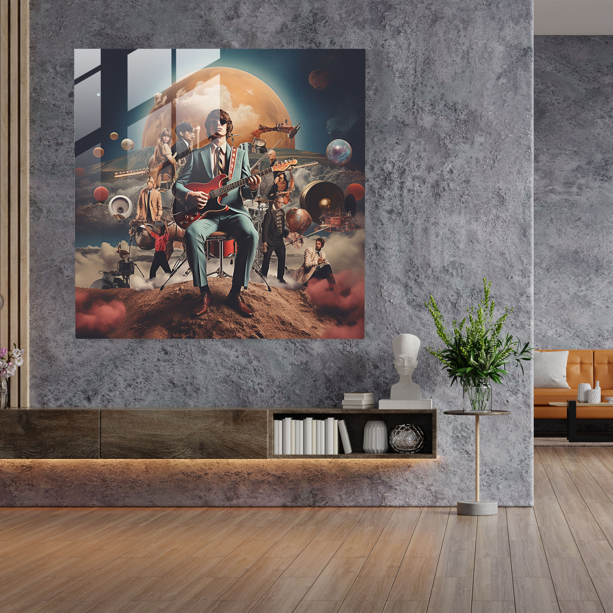 Glasbild Pink Floyd - Surreale Collage - Bandmitglieder