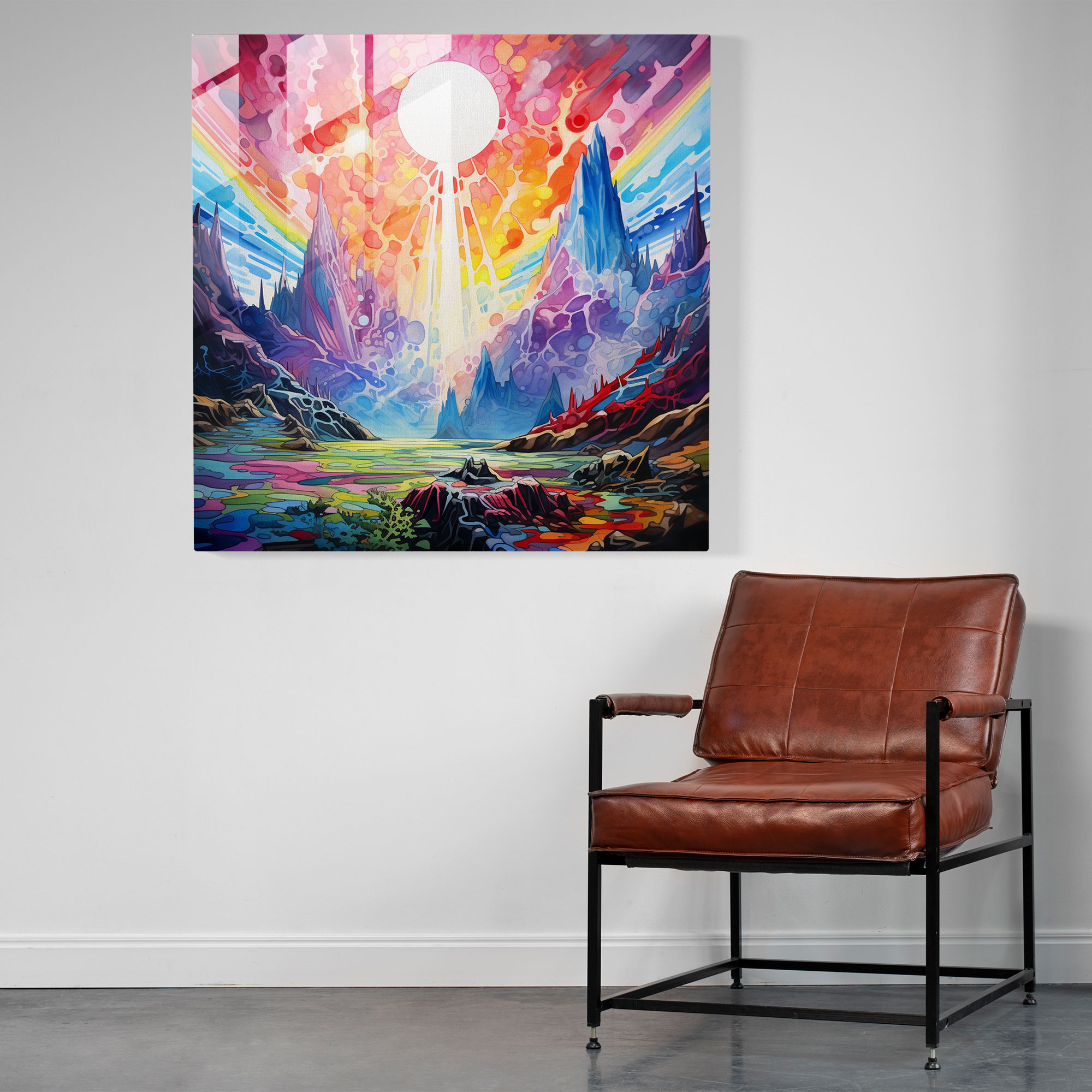Glasbild Pink Floyd - Psychedelisches Prisma - Pink Floyd Glaswandkunst Prisma Psychedelisch