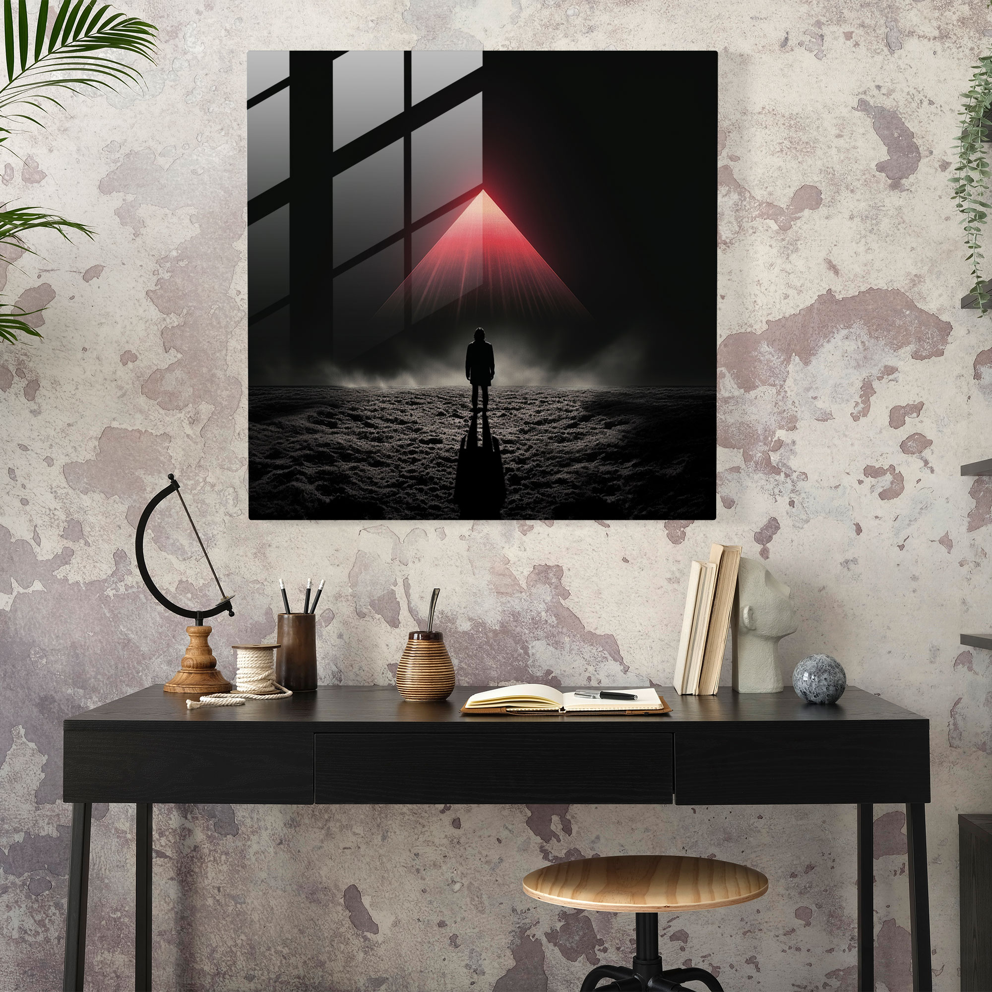 Glasbild Pink Floyd - Silhouette Dark Side Of The Moon - Album Cover Wanddekoration Moderne Kunst