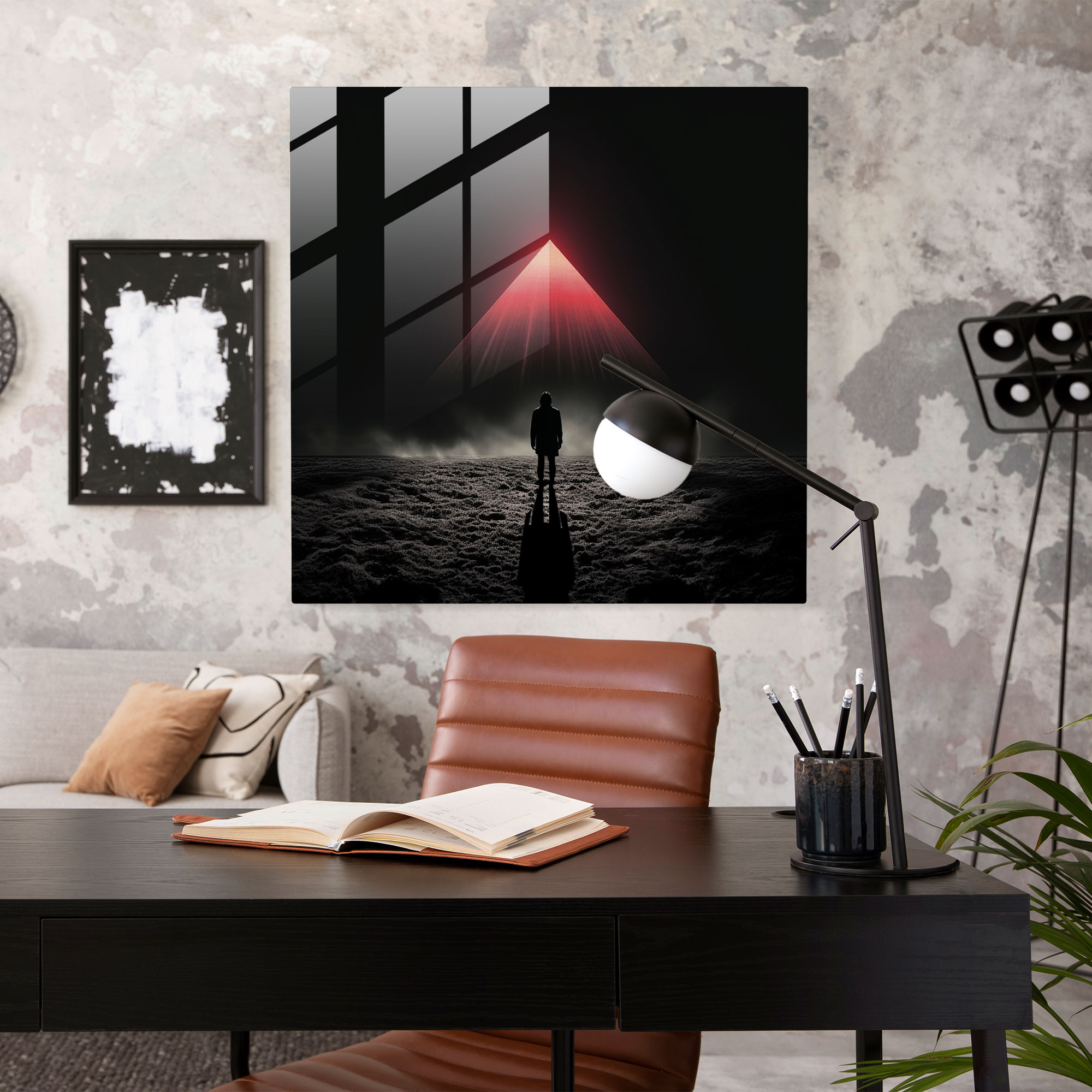 Glasbild Pink Floyd - Silhouette Dark Side Of The Moon - Album Cover Wanddekoration Moderne Kunst