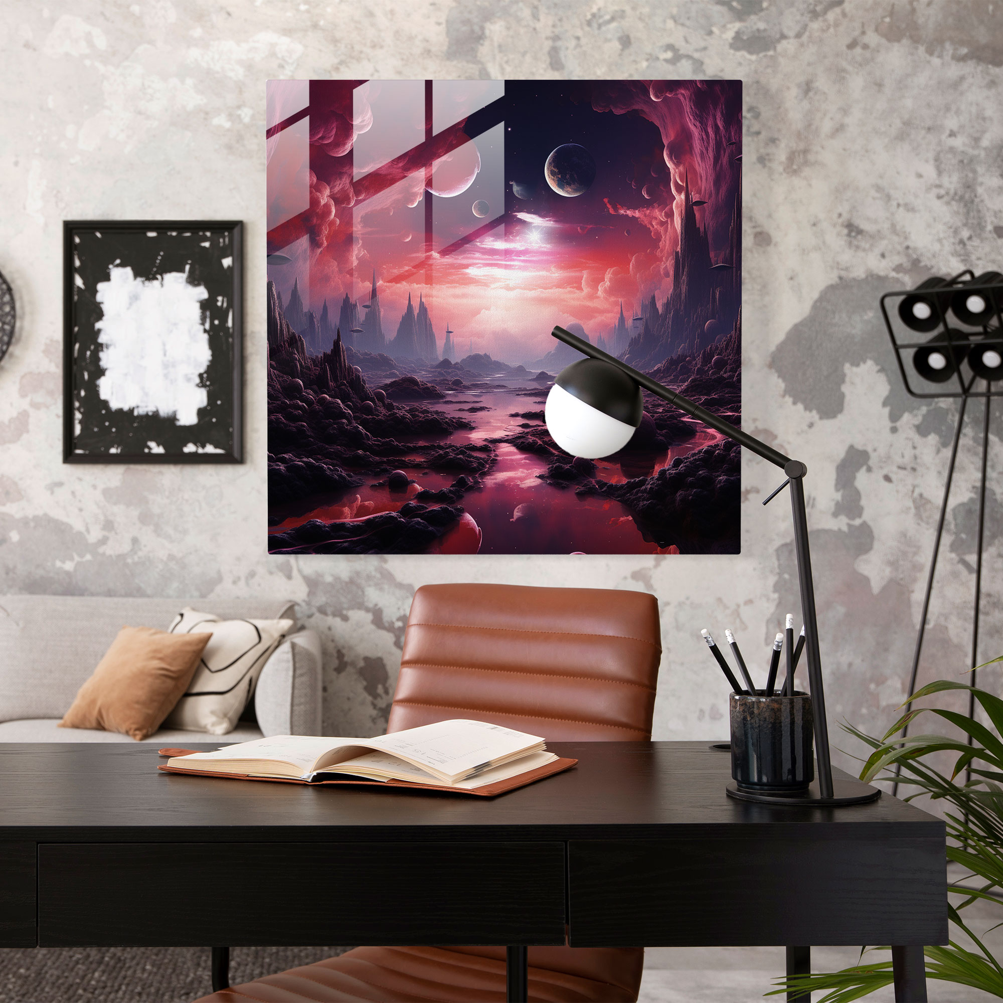 Glasbild Pink Floyd - Kosmische Reise - Digitale Kunst Glasdesign Moderne Kunst