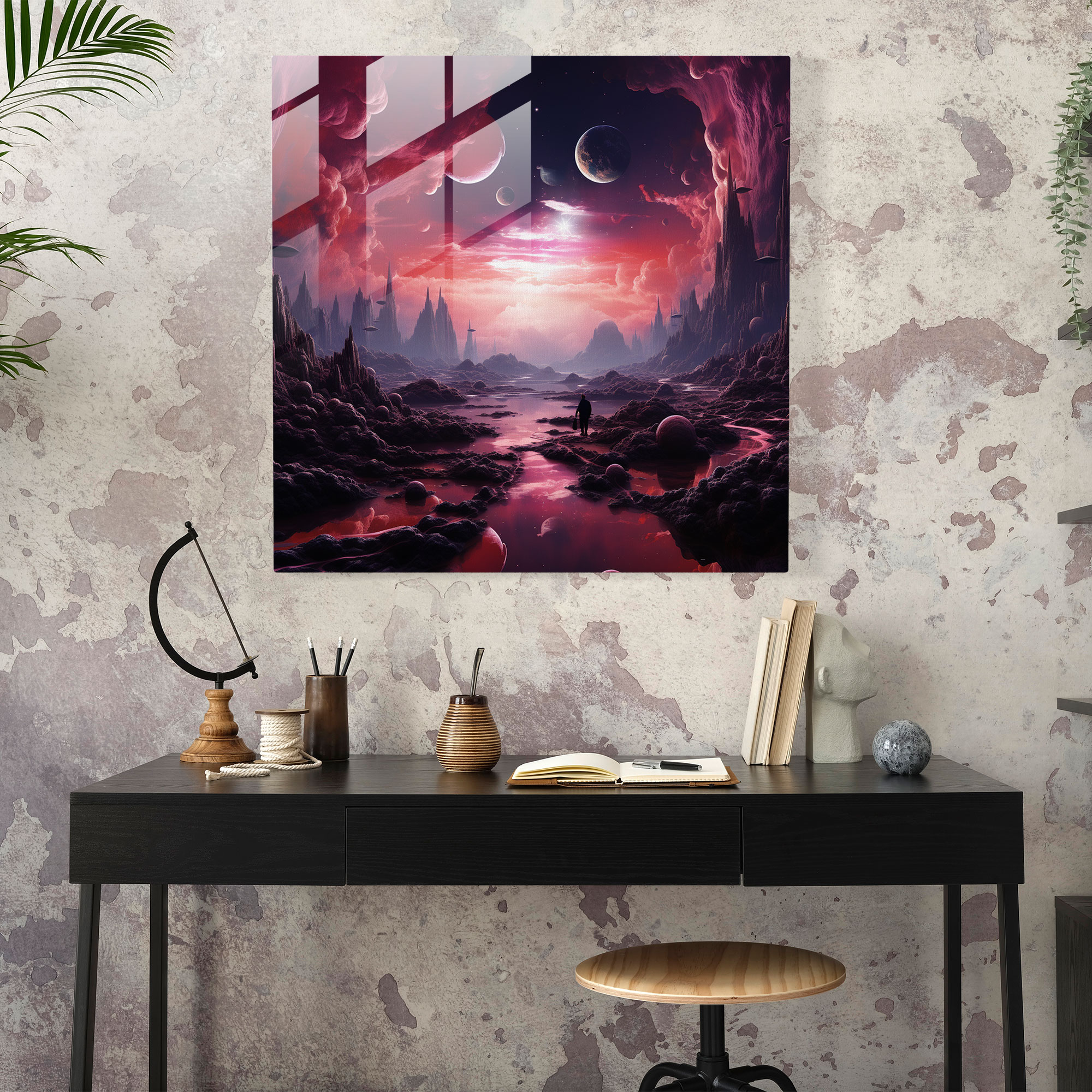 Glasbild Pink Floyd - Kosmische Reise - Digitale Kunst Glasdesign Moderne Kunst
