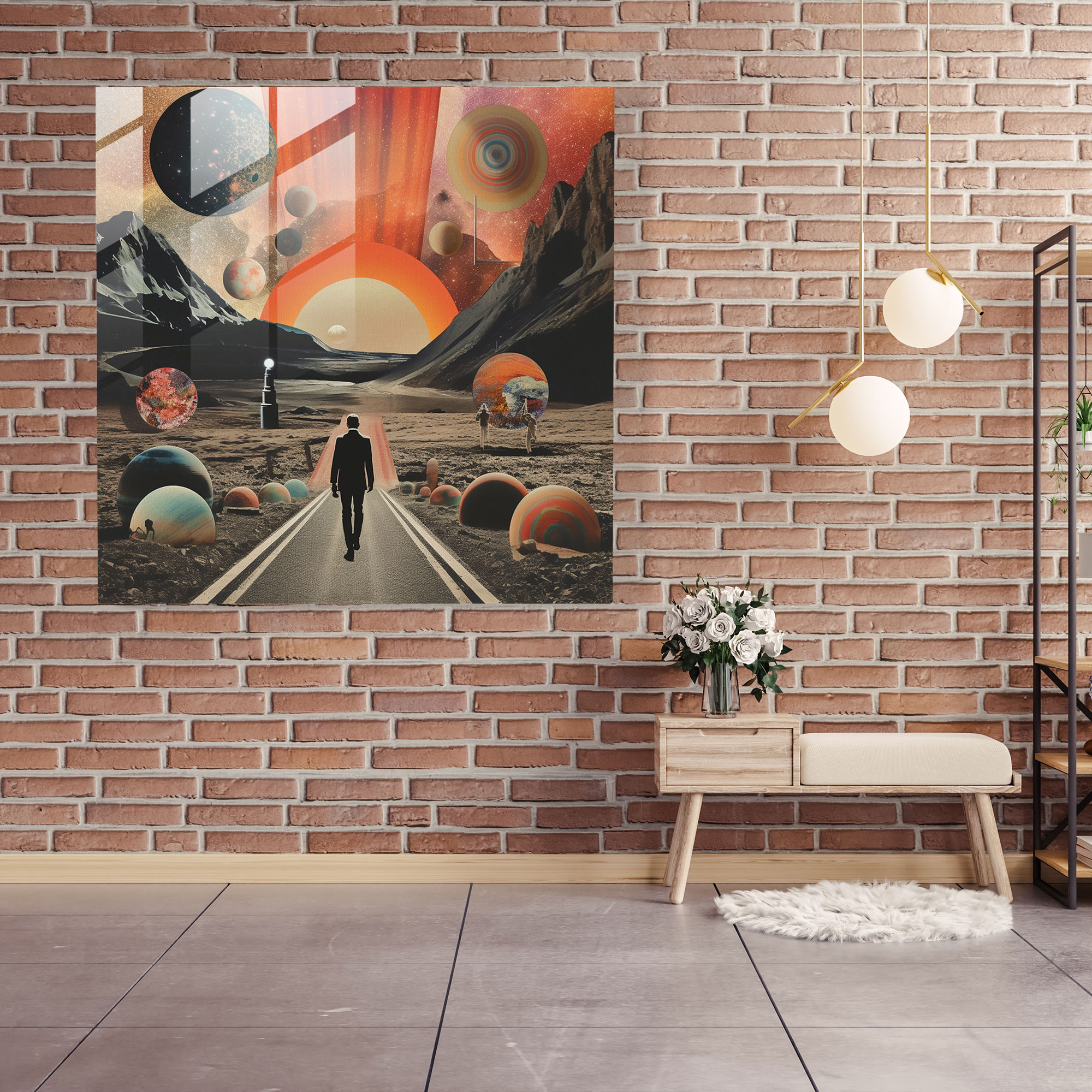 Glasbild Pink Floyd - Surreale Collage - Wanddekoration Collage-Kunstwerk