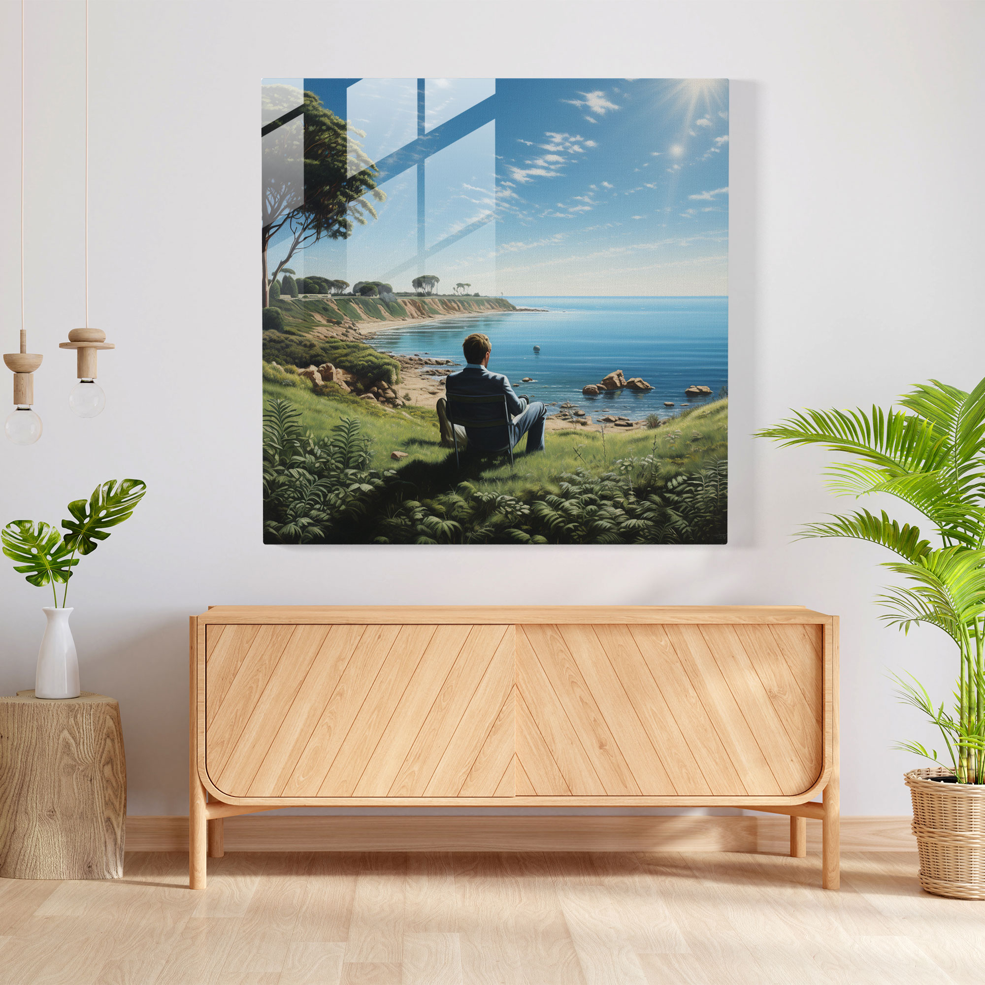 Glasbild Pink Floyd - Landschaft Wish You Were Here - Wanddekoration Moderne Kunst Glaswandkunst