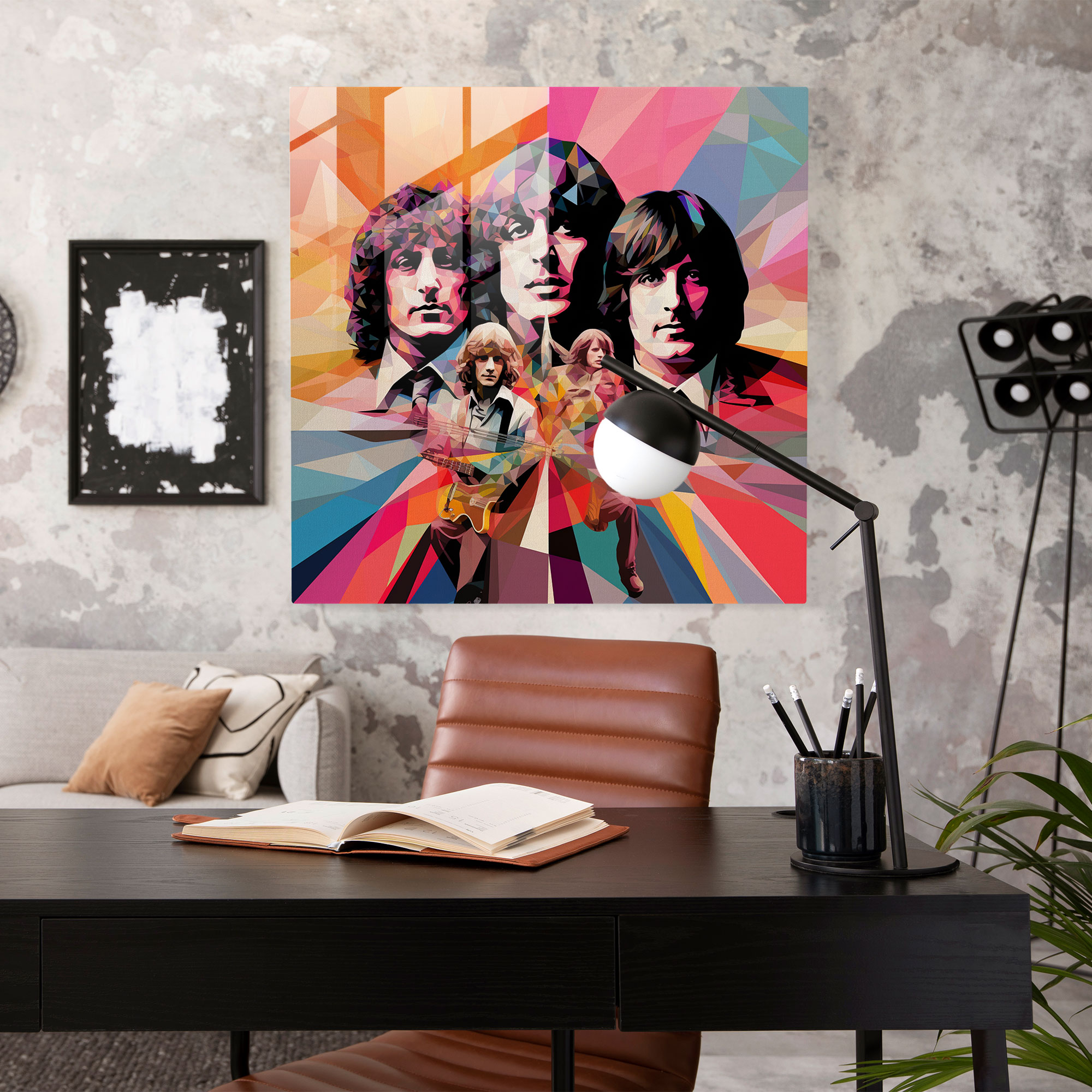 Glasbild Pink Floyd Pop Art Collage der Bandmitglieder - Heimdekoration Kreativität Glas-Kunst