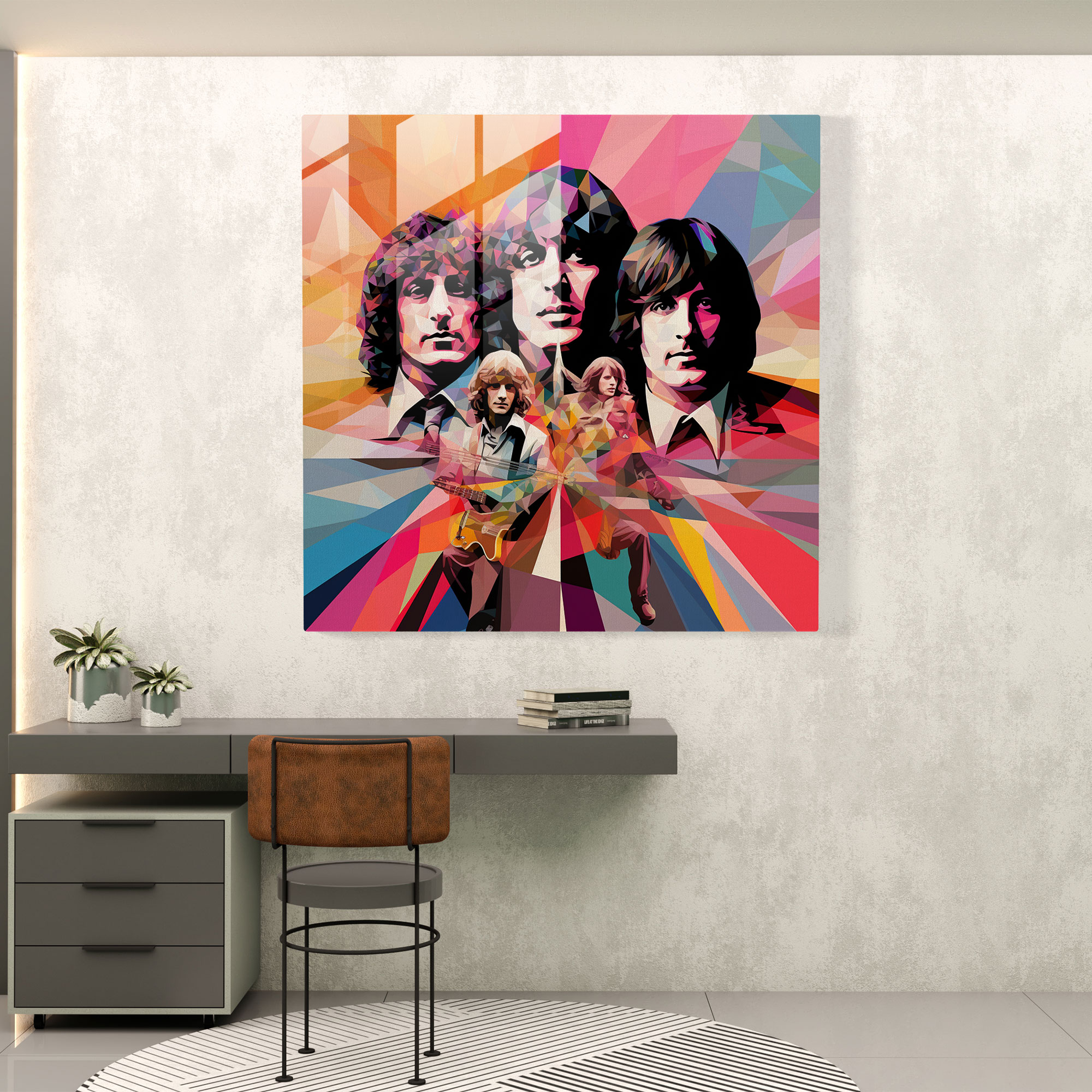Glasbild Pink Floyd Pop Art Collage der Bandmitglieder - Heimdekoration Kreativität Glas-Kunst
