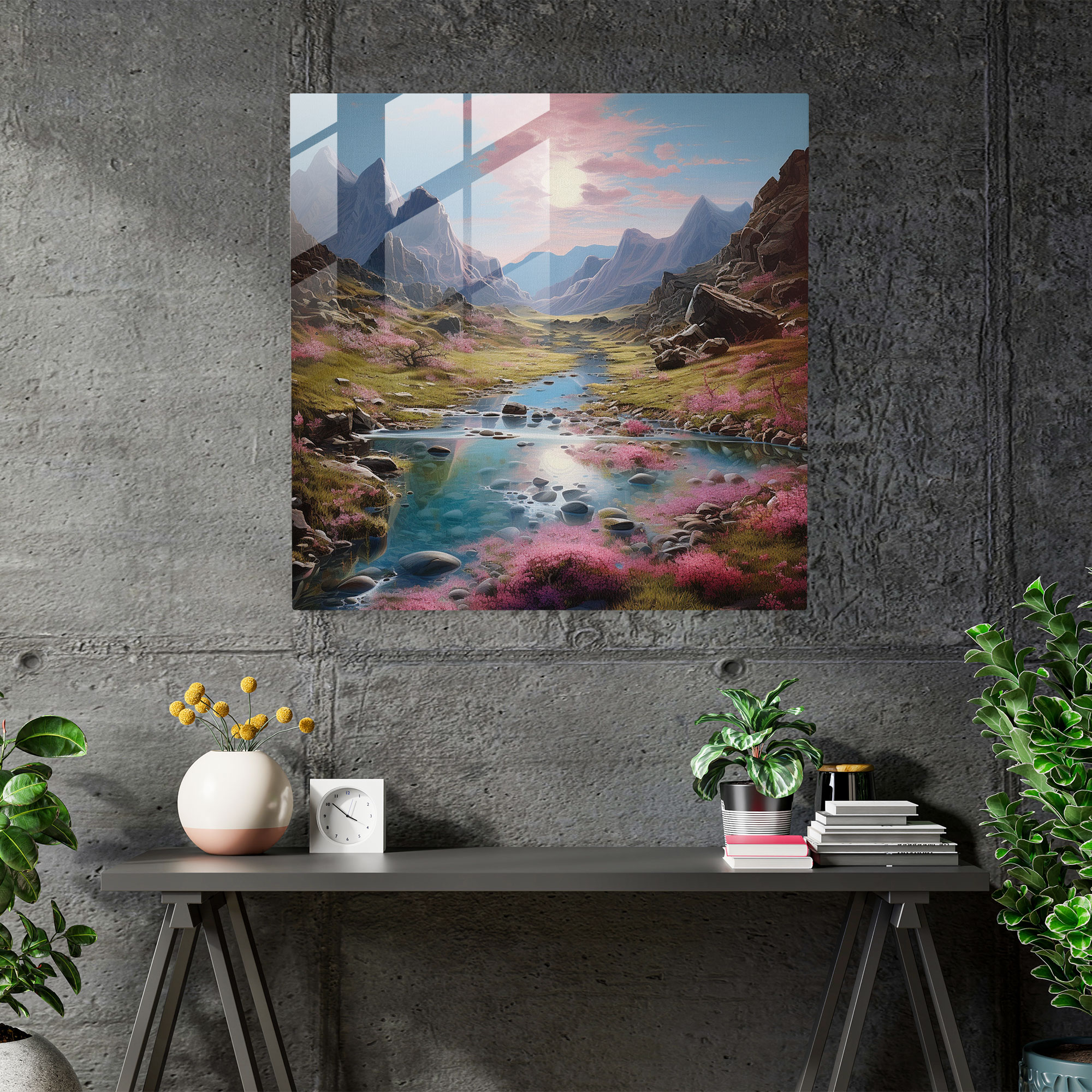 Glasbild von Pink Floyd - Echos der Landschaft - Glasbild Kunst aus Glas Pink Floyd