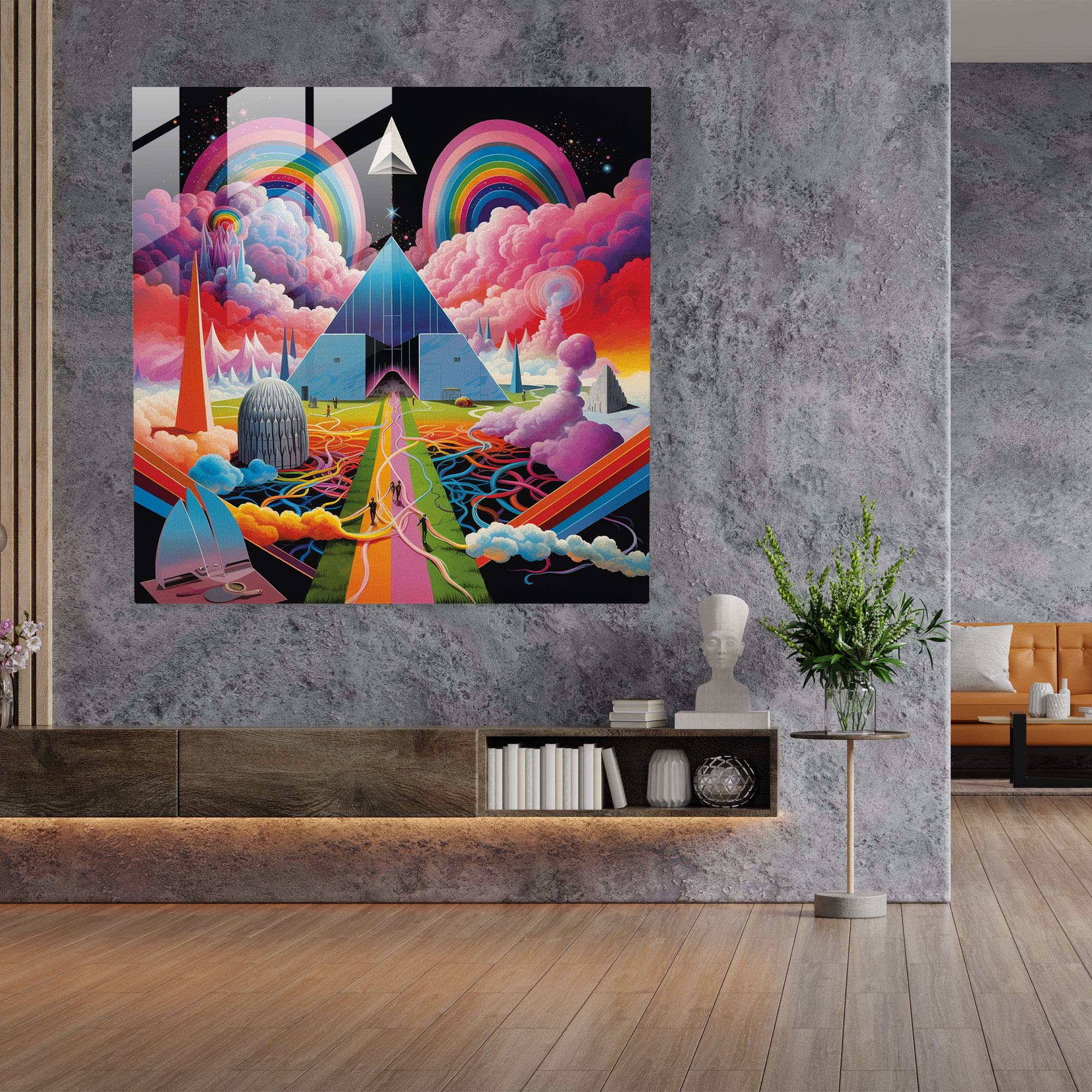 Pink Floyd Glasbild - Psychedelisches Album Cover - Wanddekoration Wohnkultur