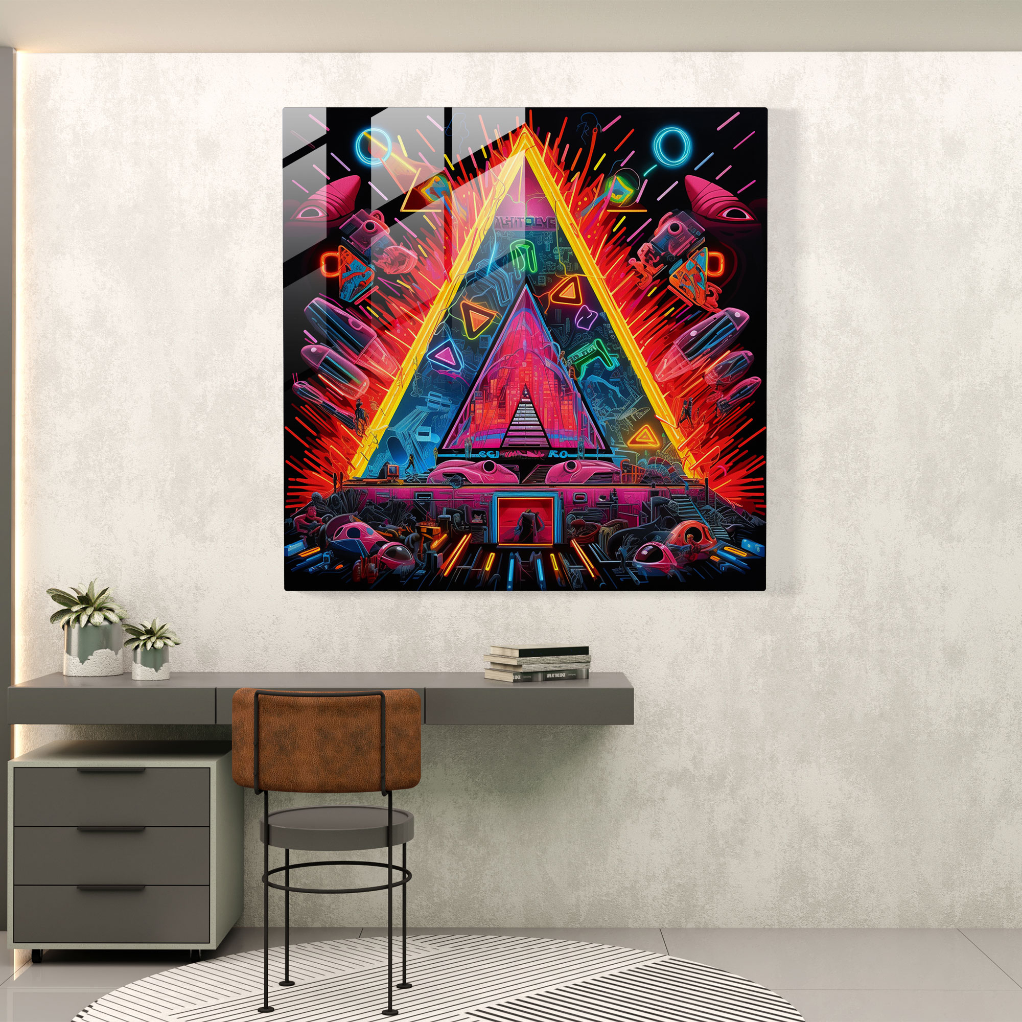 Glasbild Pink Floyd - Neon-Kunstwerk - Moderne Kunst