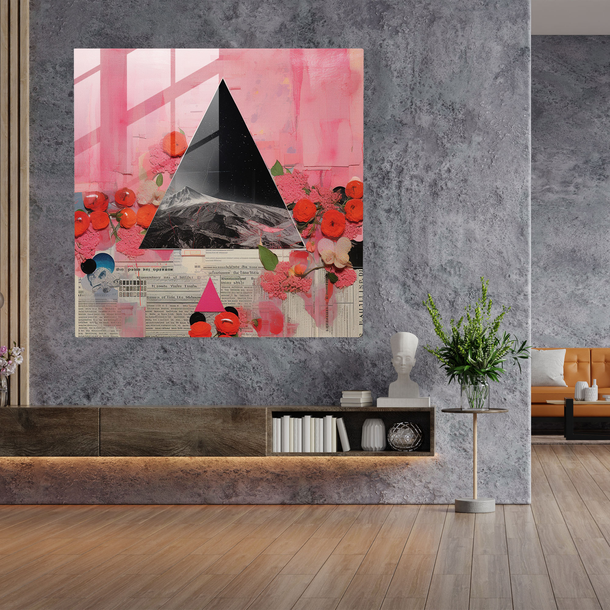 Pink Floyd Glasbild - Vintage Collage - Pink Floyd Wohn-Deko Moderne Kunst Wanddeko