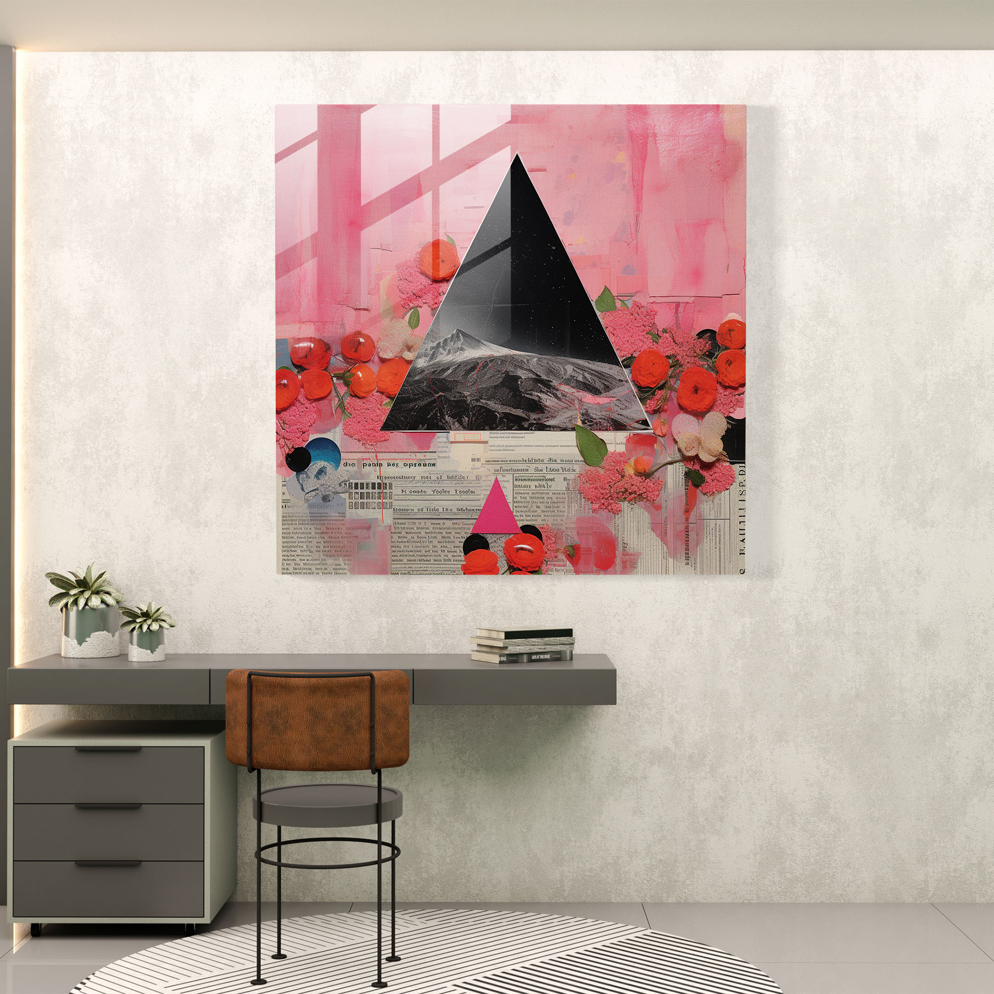 Pink Floyd Glasbild - Vintage Collage - Pink Floyd Wohn-Deko Moderne Kunst Wanddeko