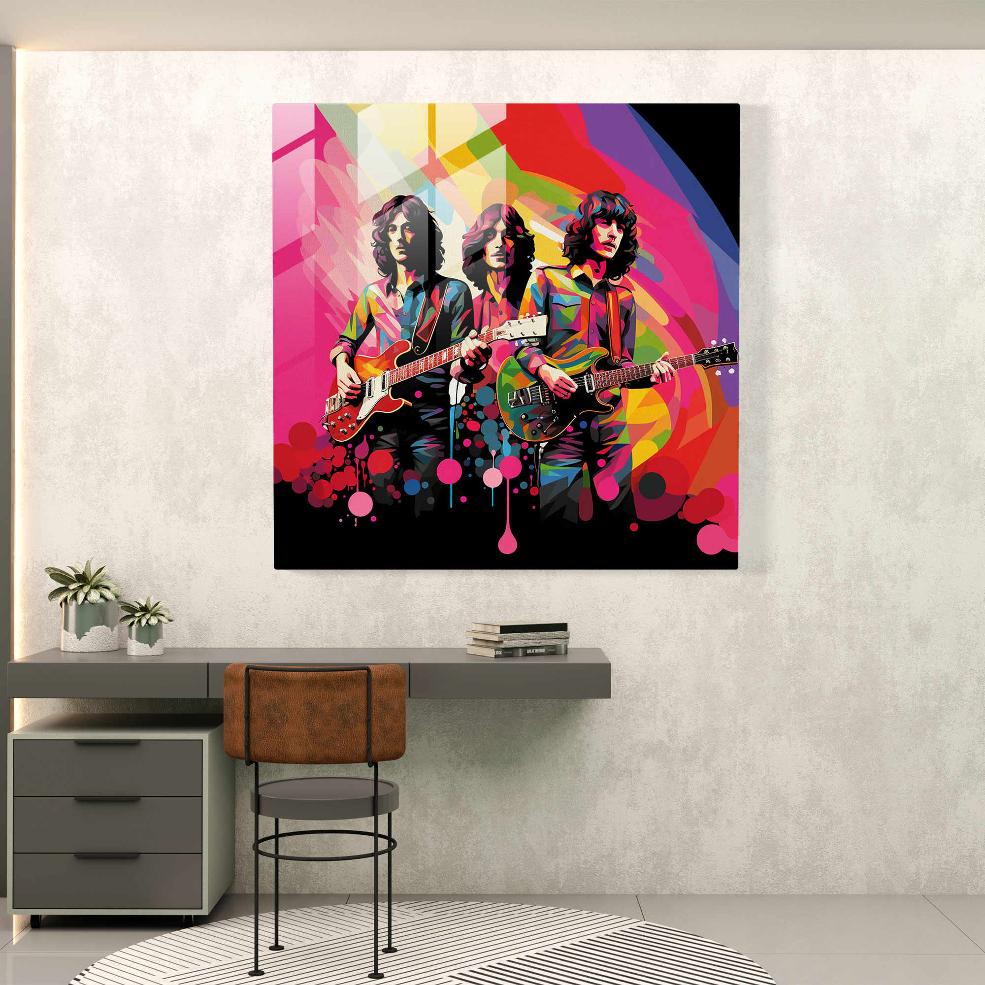 Pink Floyd Glasbild - Pop-Art-Illustration - Wanddekoration - Zuhause-Gestaltung