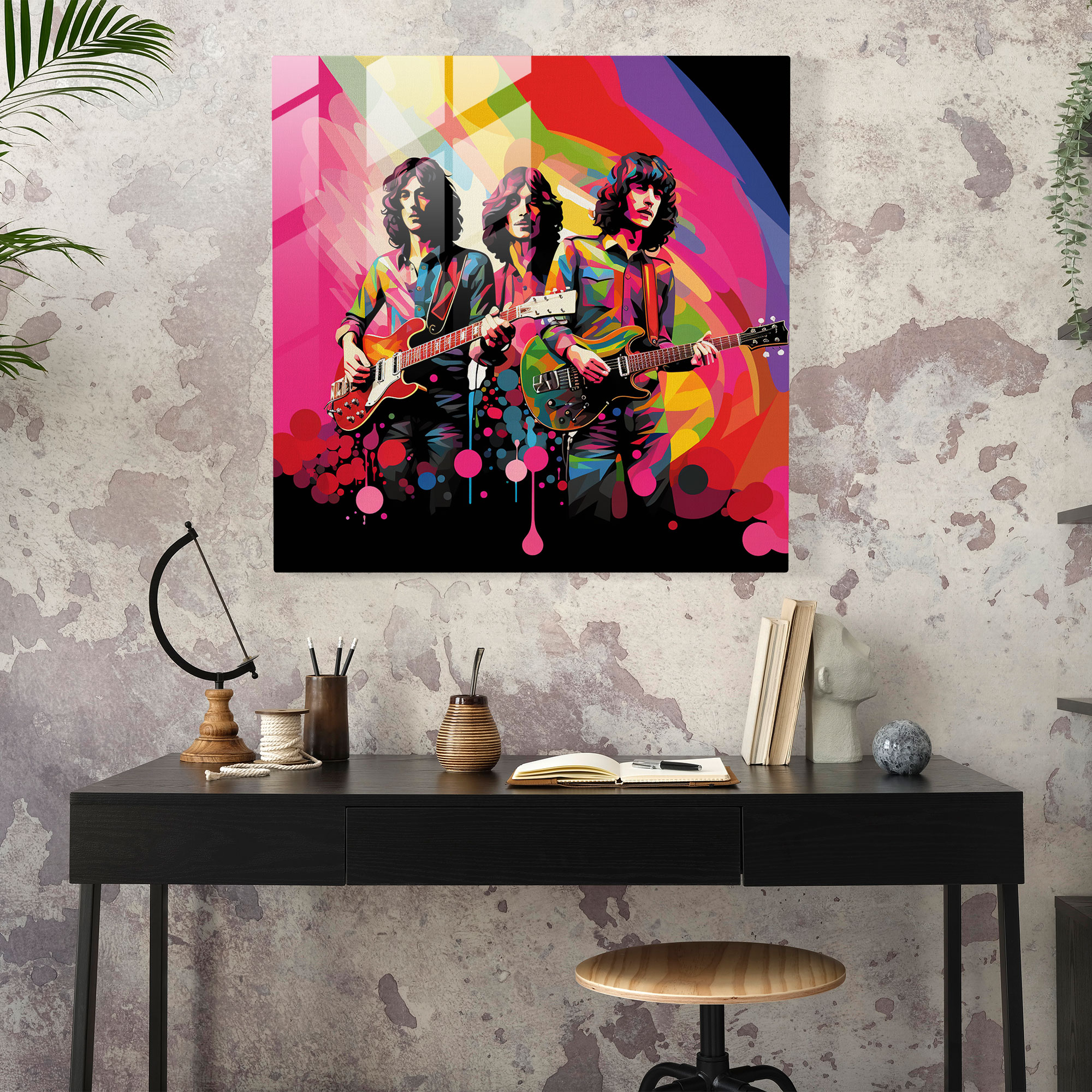 Pink Floyd Glasbild - Pop-Art-Illustration - Wanddekoration - Zuhause-Gestaltung