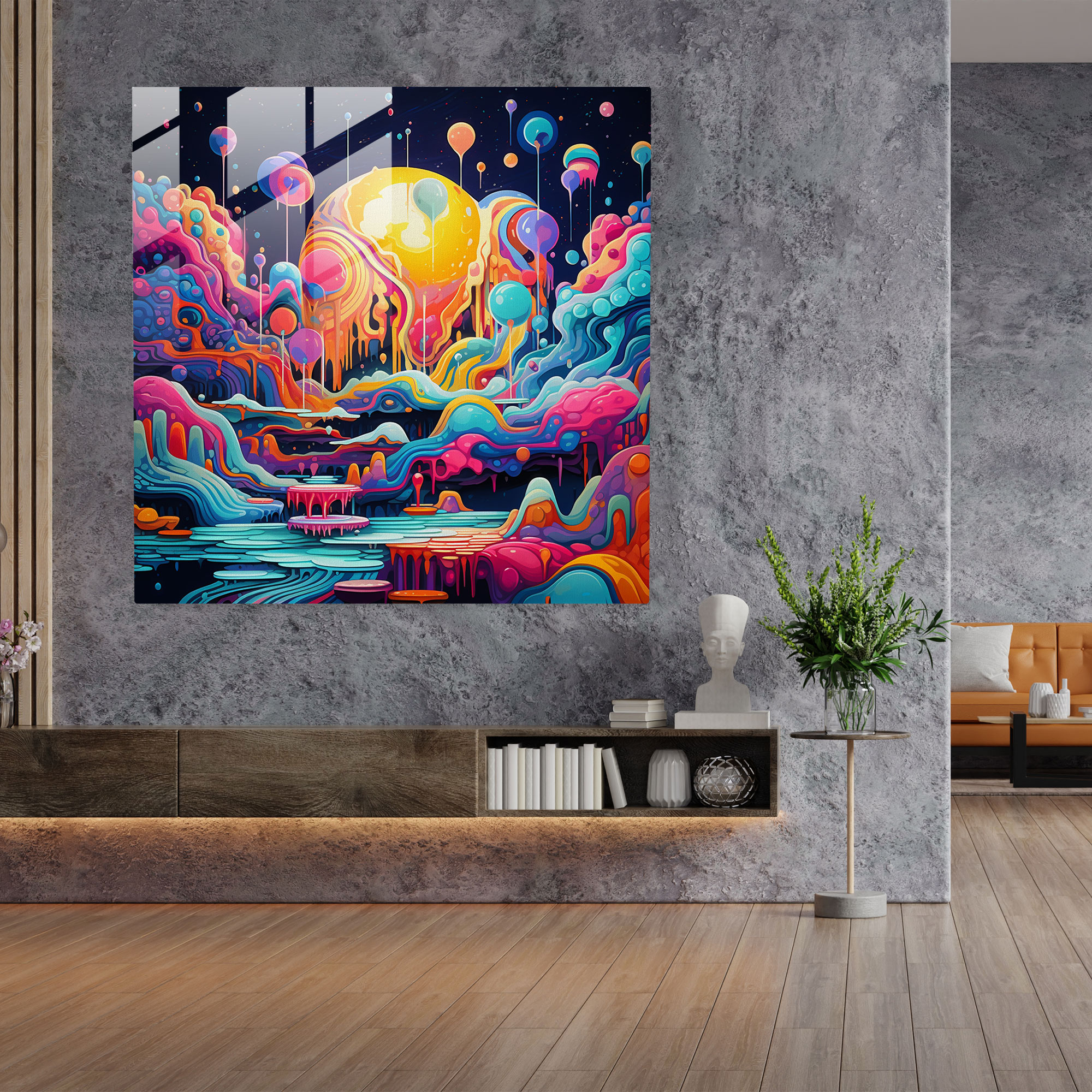 Glasbild Pink Floyd - Psychedelisches Kunstwerk - Wanddekoration - Lebendige Farben - Glaswandkunst