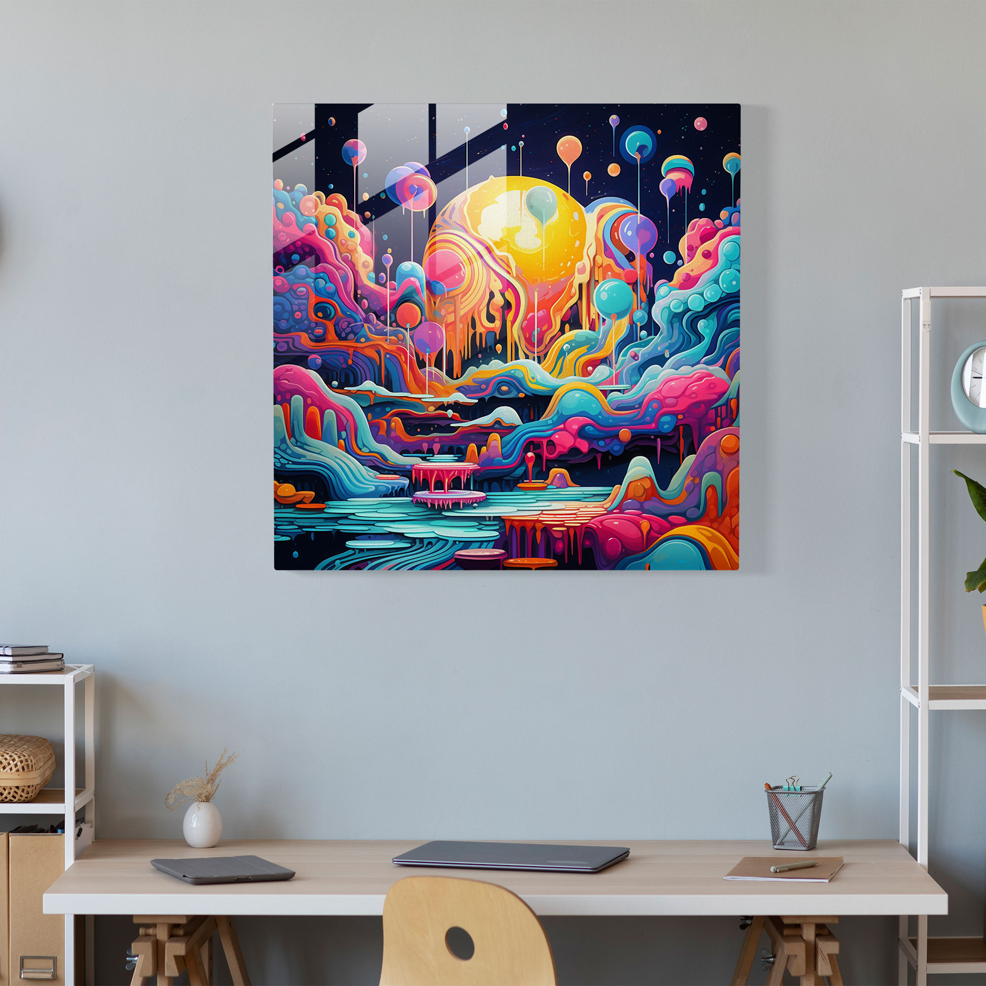 Glasbild Pink Floyd - Psychedelisches Kunstwerk - Wanddekoration - Lebendige Farben - Glaswandkunst