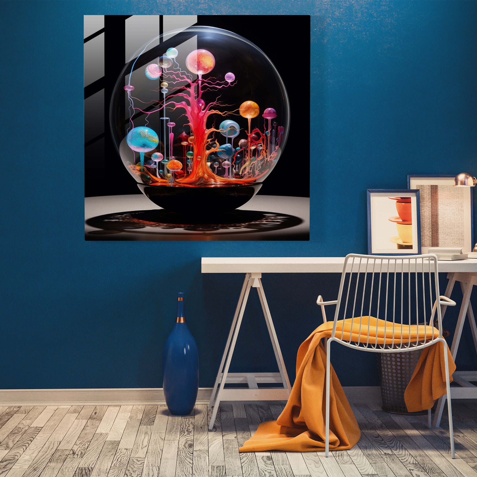 Glasbild Pink Floyd - Surreales psychedelisches Kunstwerk - Pink Floyd Glasbild Wanddekoration psychedelische Symbole