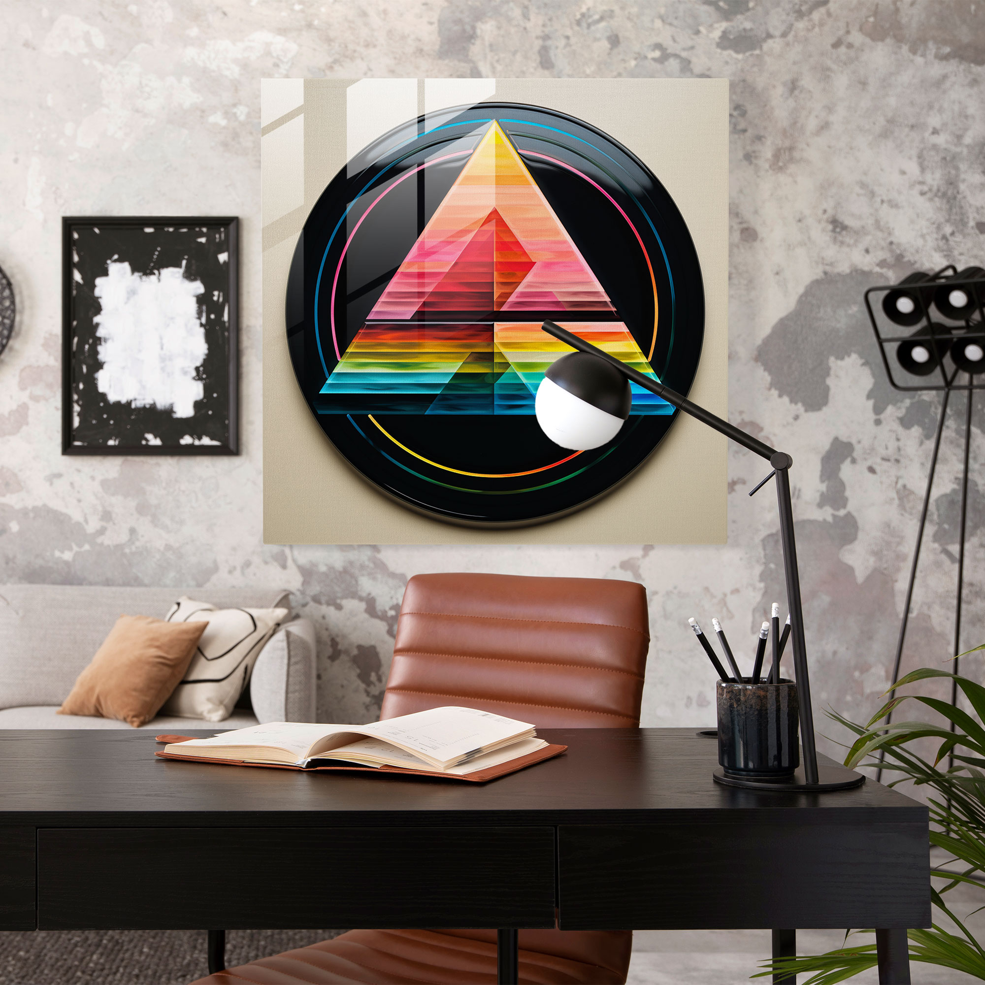 Glasbild Pink Floyd - Abstraktes Kunstwerk The Dark Side Of The Moon - Pink Floyd Wohn-Dekoration Abstrakte Interpretation Glas-Kunst
