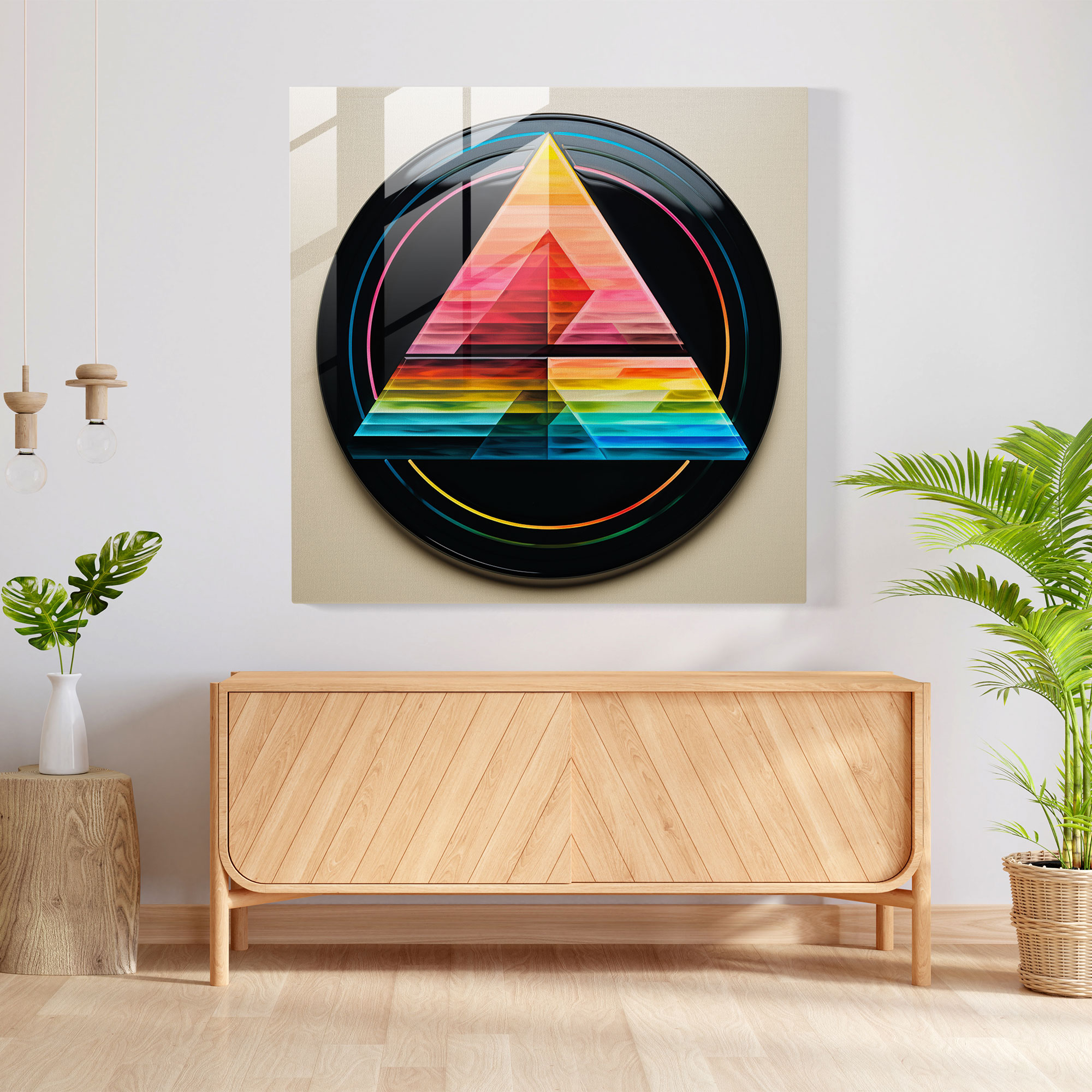 Glasbild Pink Floyd - Abstraktes Kunstwerk The Dark Side Of The Moon - Pink Floyd Wohn-Dekoration Abstrakte Interpretation Glas-Kunst