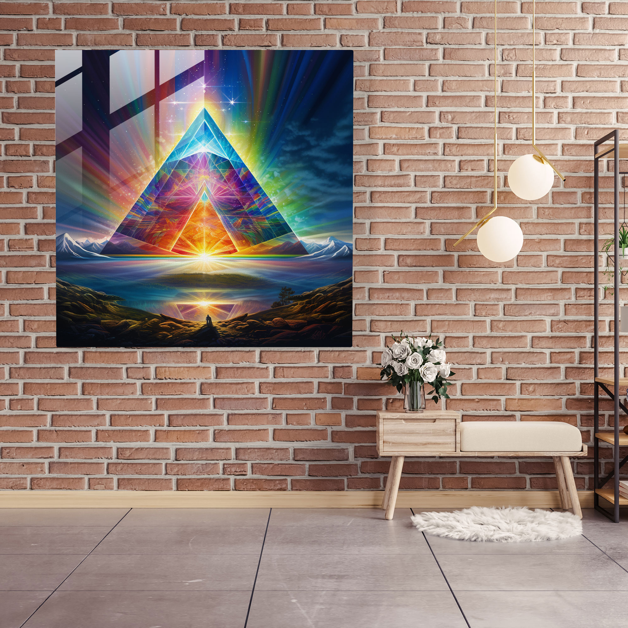 Pink Floyd Glasbild - Prismatische Brechung - Wanddekoration Wohnkultur Glaswandkunst