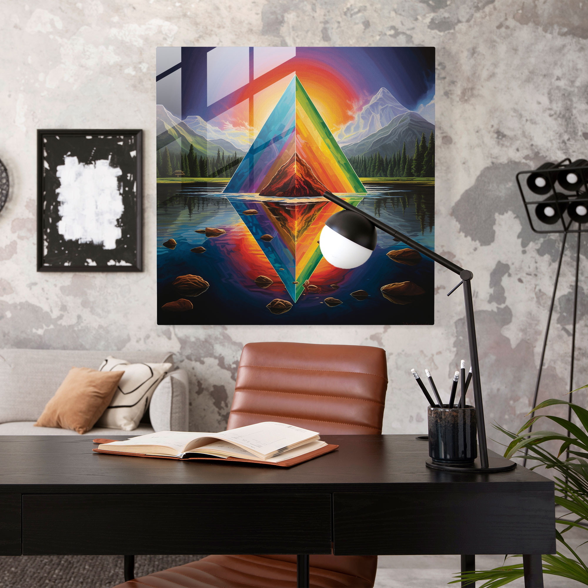 Pink Floyd Regenbogen Prismen Glasbild - Wanddekoration Prismen Regenbogenfarbiges Licht