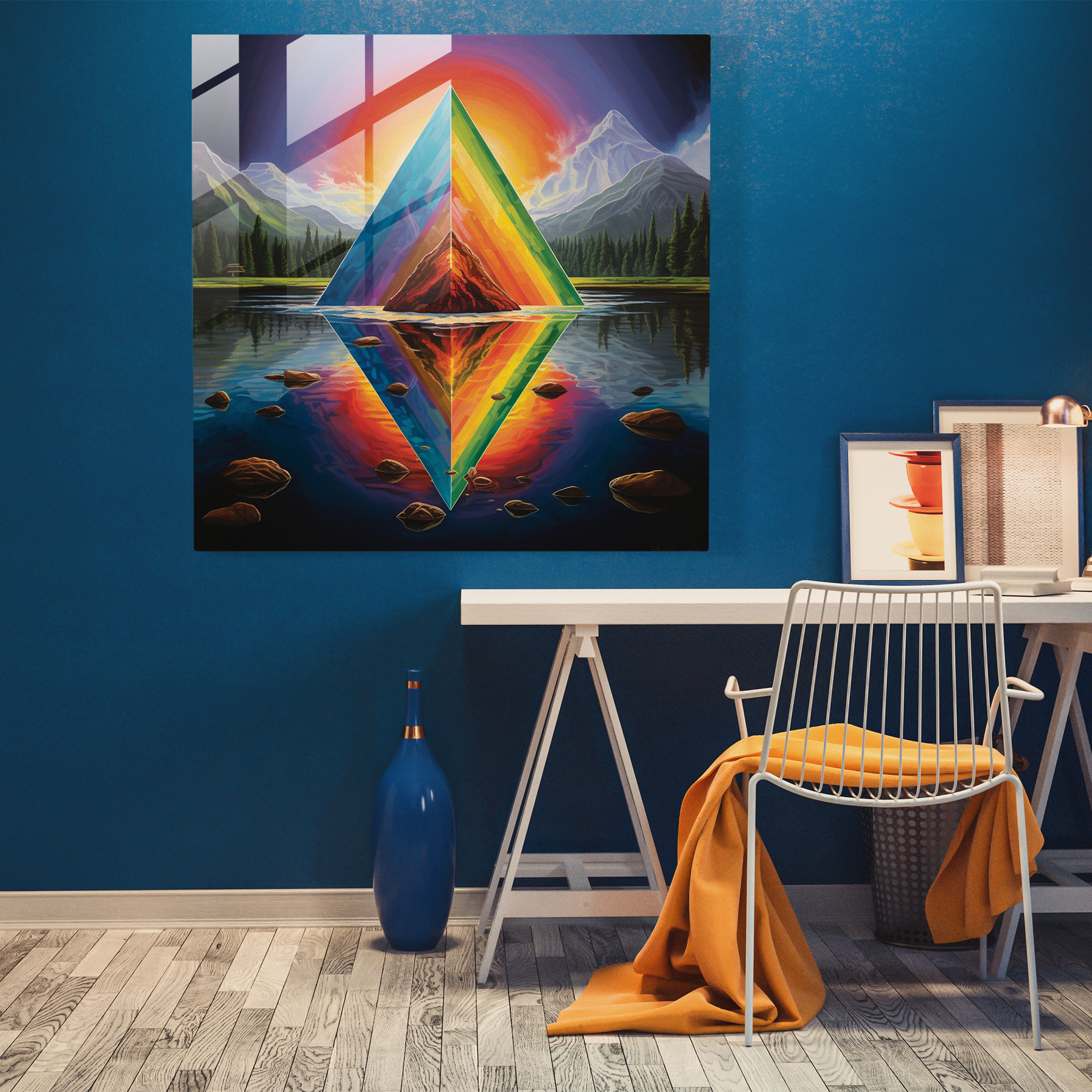 Pink Floyd Regenbogen Prismen Glasbild - Wanddekoration Prismen Regenbogenfarbiges Licht