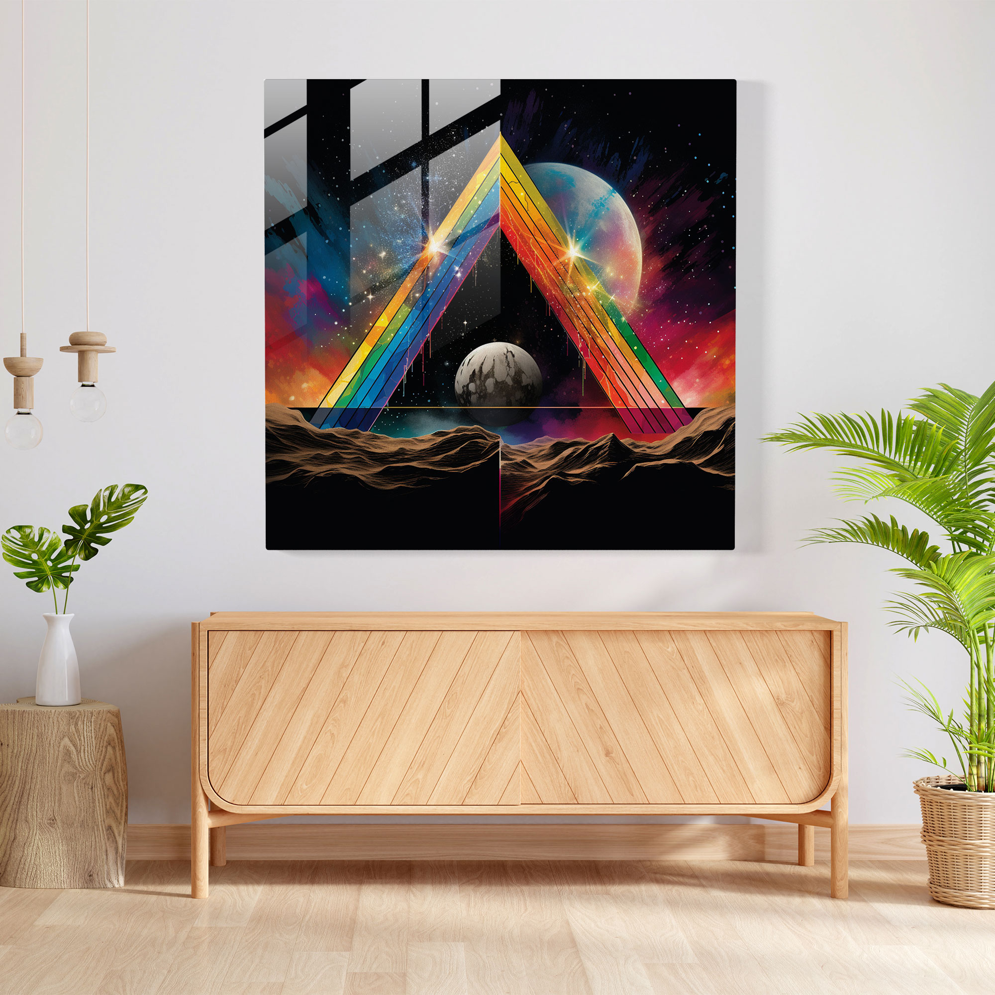 Pink Floyd Dark Side Of The Moon Glasbild - Pink Floyd Glas Wandkunst Abstrakte digitale Kunst Glasbild