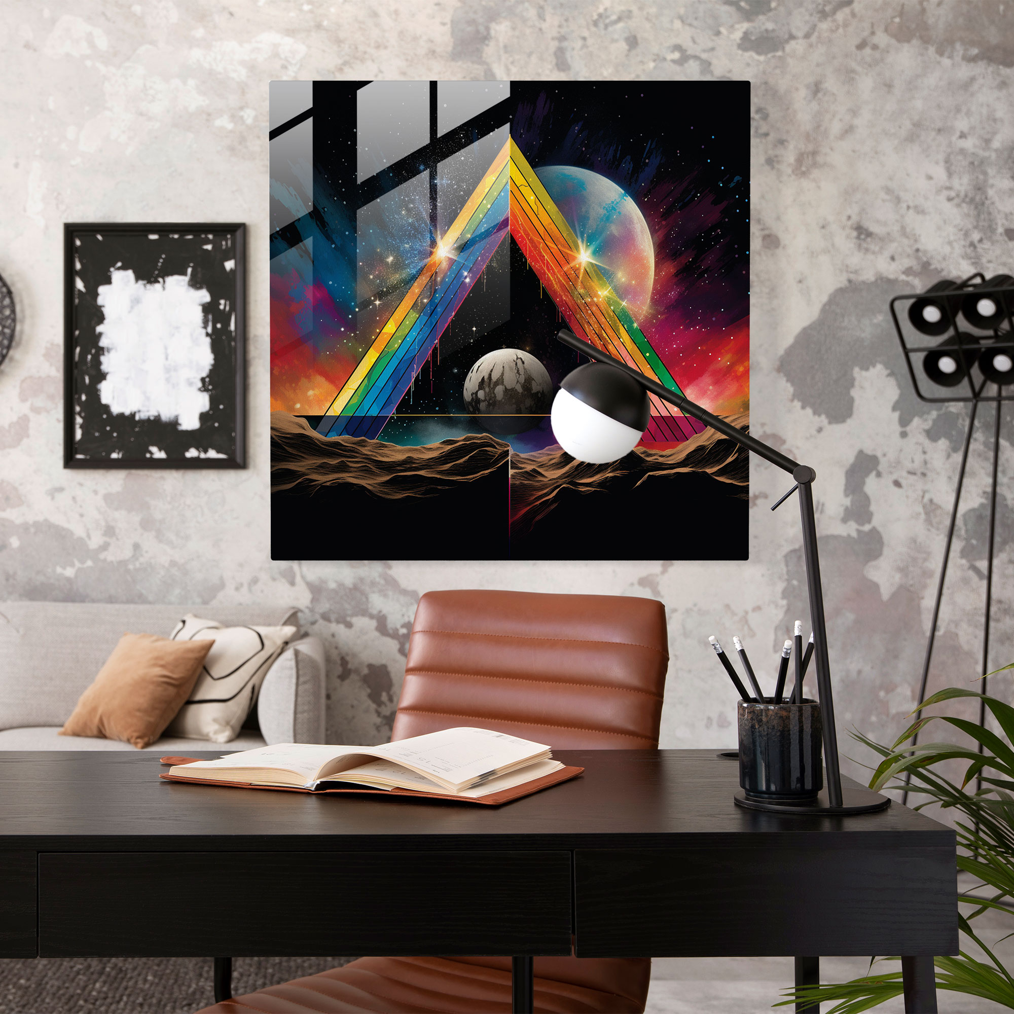 Pink Floyd Dark Side Of The Moon Glasbild - Pink Floyd Glas Wandkunst Abstrakte digitale Kunst Glasbild