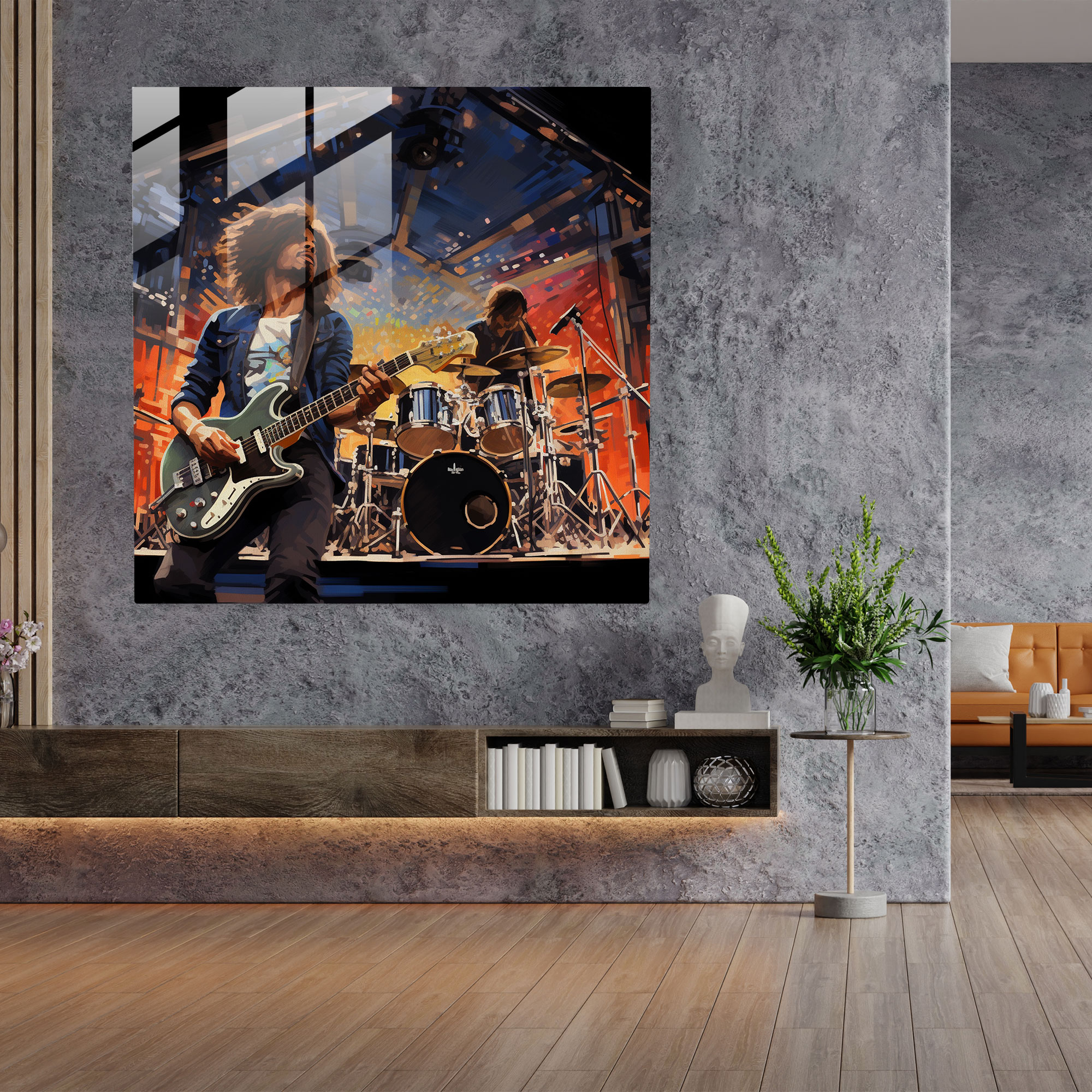 Live-Performance-Glasbild von Pink Floyd - Pink Floyd Glas-Kunst fotorealistische Illustration Liebe zum Detail.