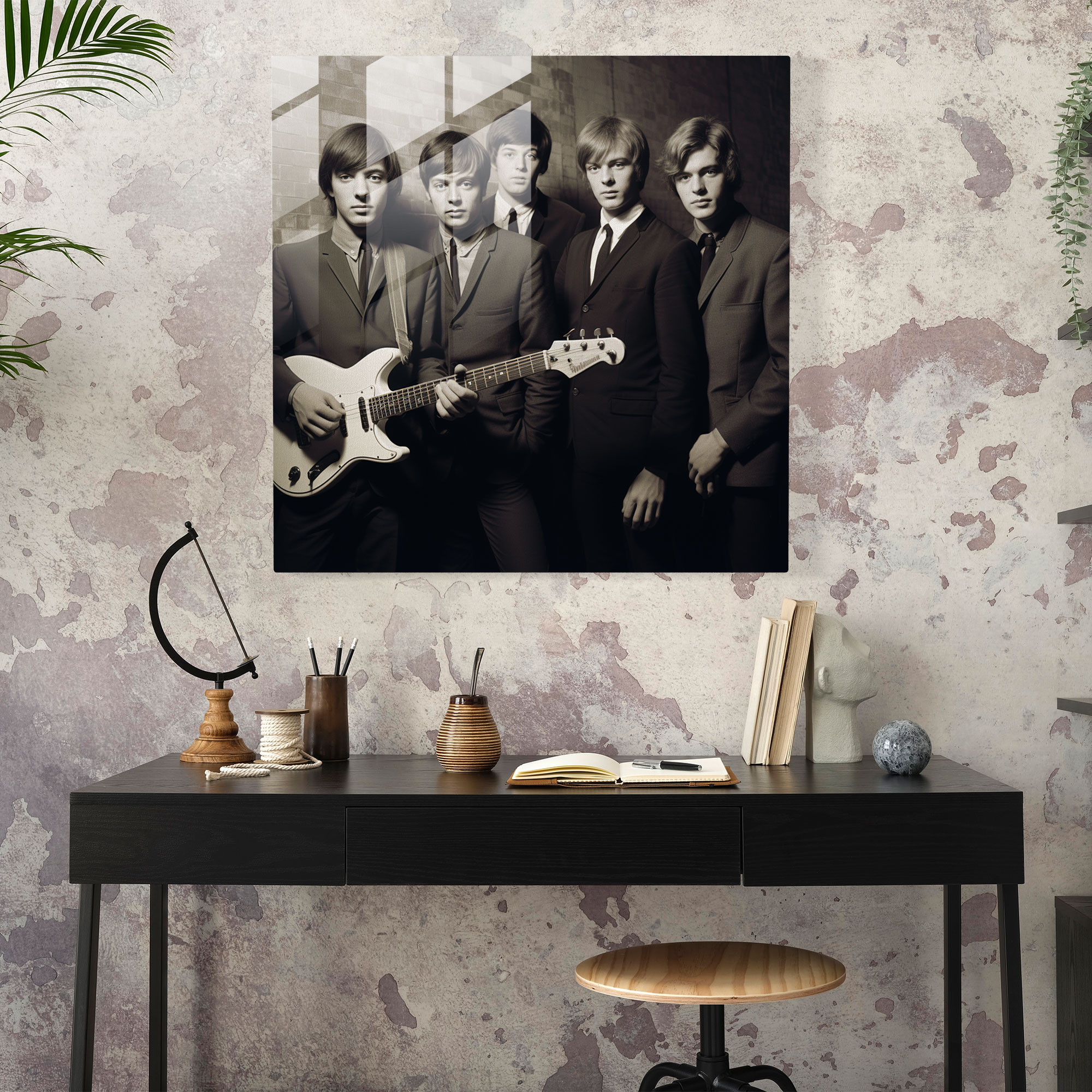 Vintage Band Fotografie von Pink Floyd - Glasbild Wanddekoration