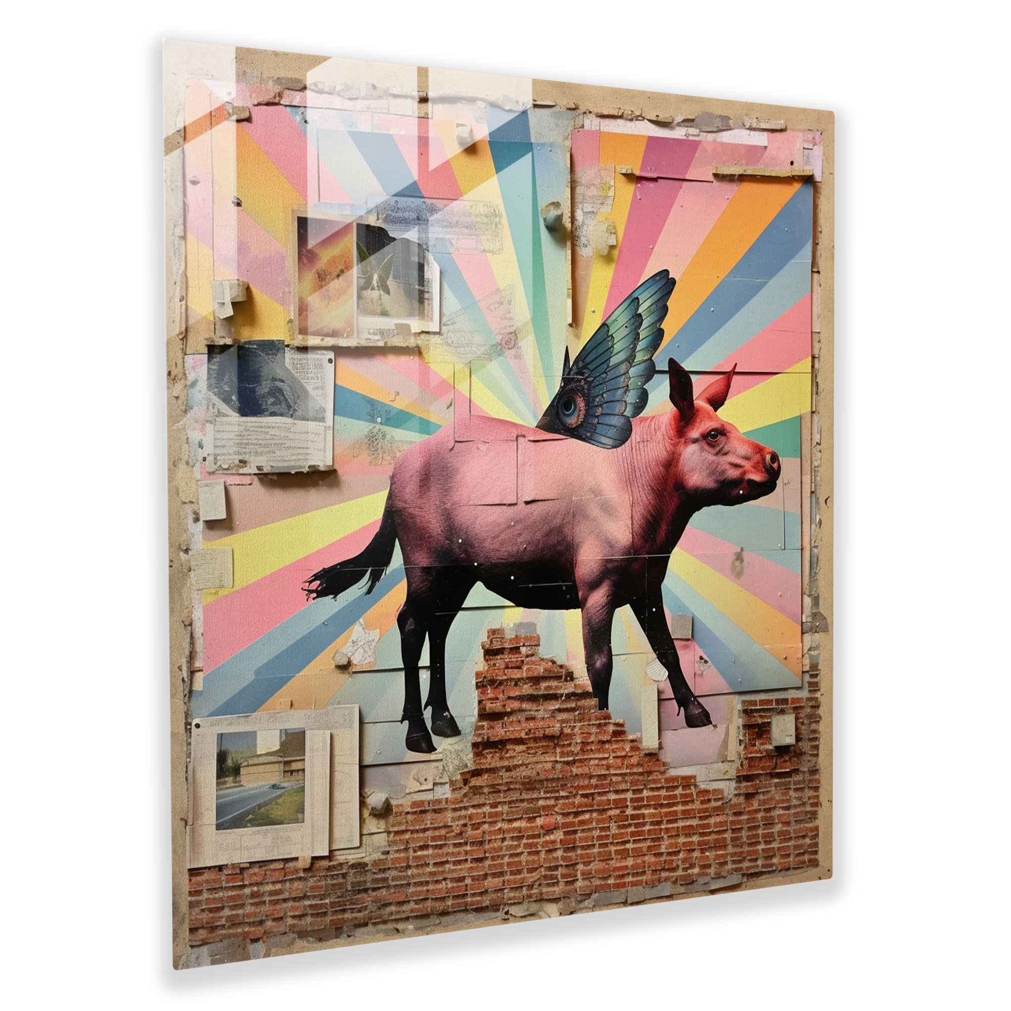 Glasbild Collage von Pink Floyd - Wanddekoration Zuhause gestalten Collage Kunstwerk