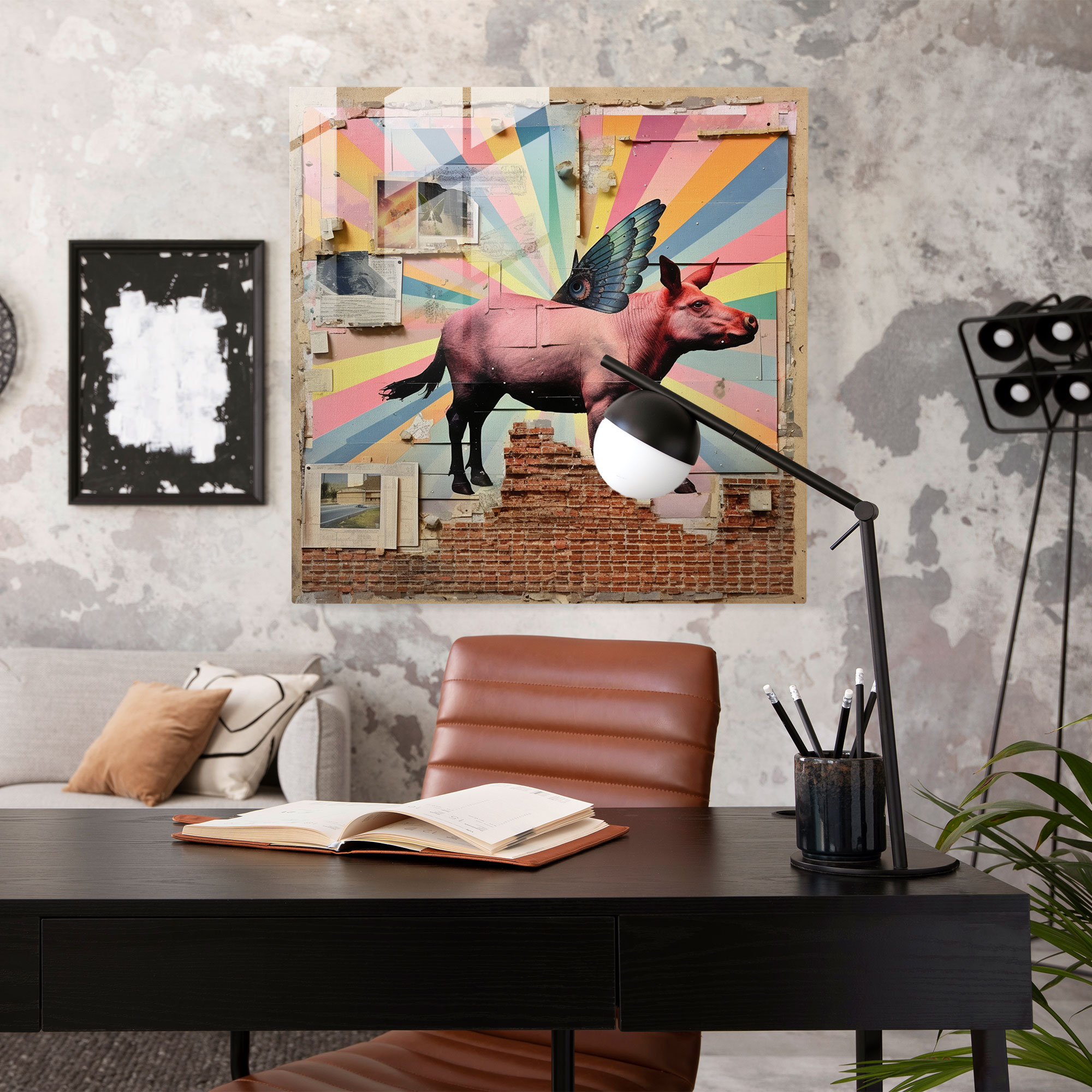 Glasbild Collage von Pink Floyd - Wanddekoration Zuhause gestalten Collage Kunstwerk