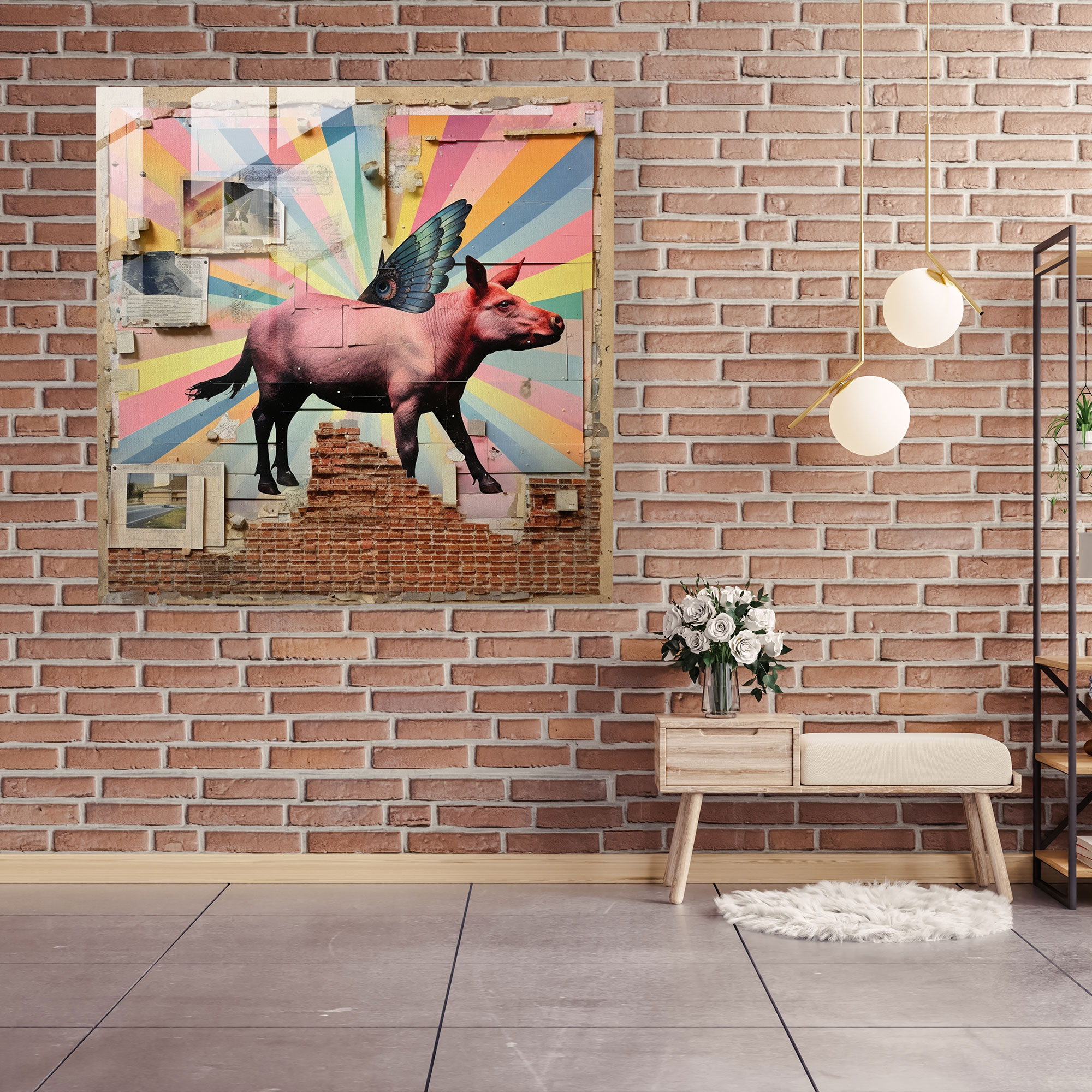 Glasbild Collage von Pink Floyd - Wanddekoration Zuhause gestalten Collage Kunstwerk