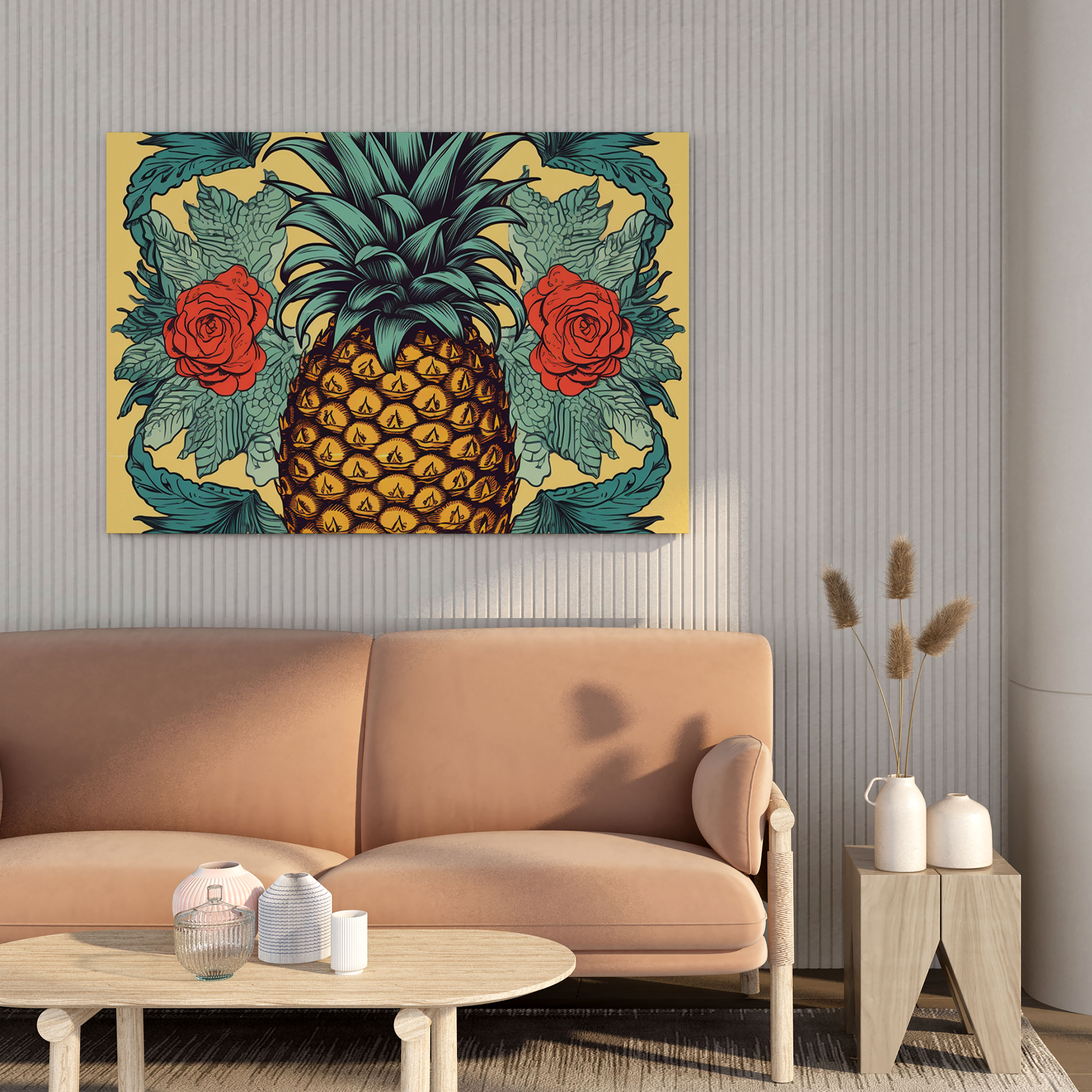 Vintage Ananas Leinwandbild - Künstlerische Wanddekoration - Detaillierte Vintage Ananas Vintage Farbpalette