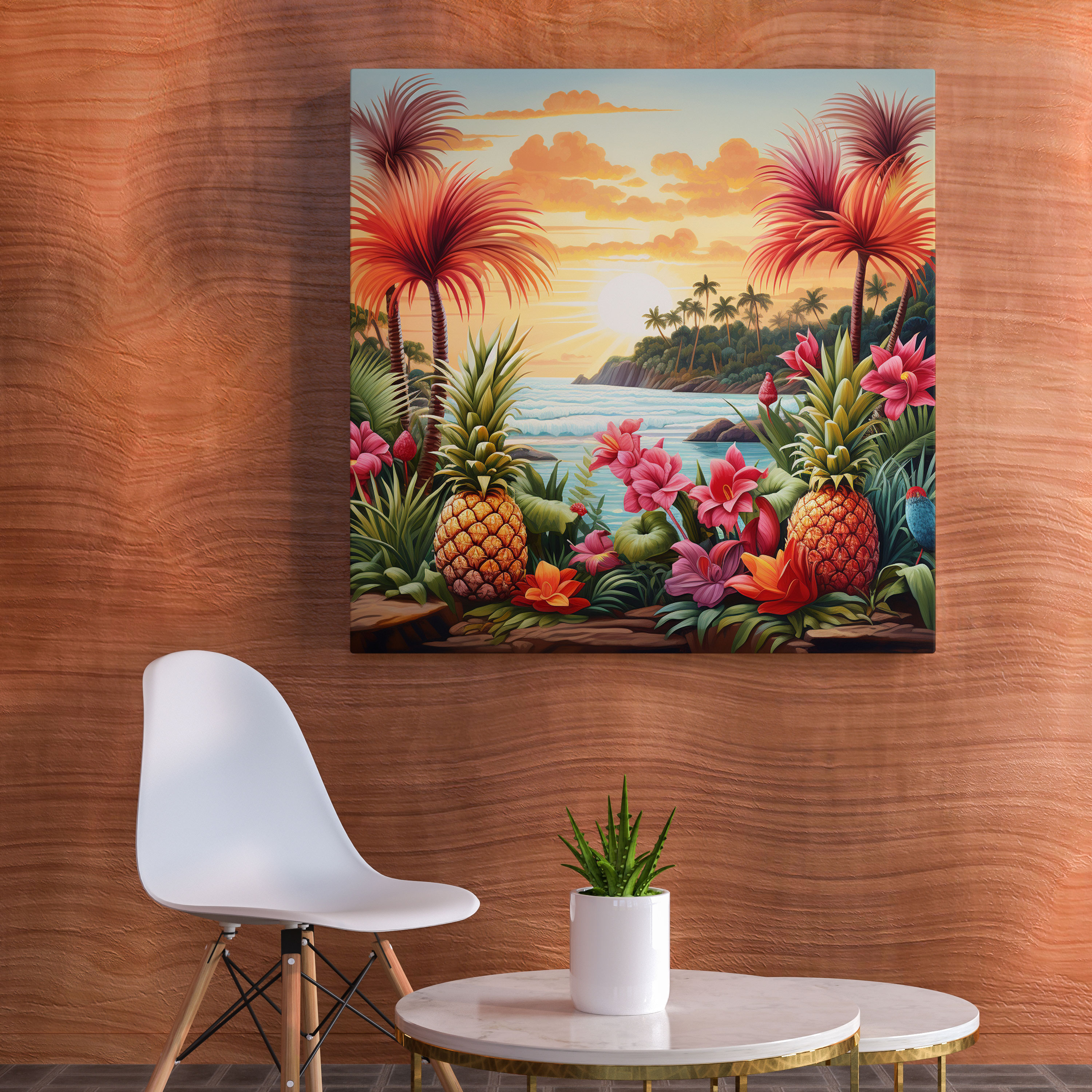 Tropisches Ananas-Wandbild - Exotisches Leinwandbild - Ananas Leinwand-Wandkunst Tropisches Paradies