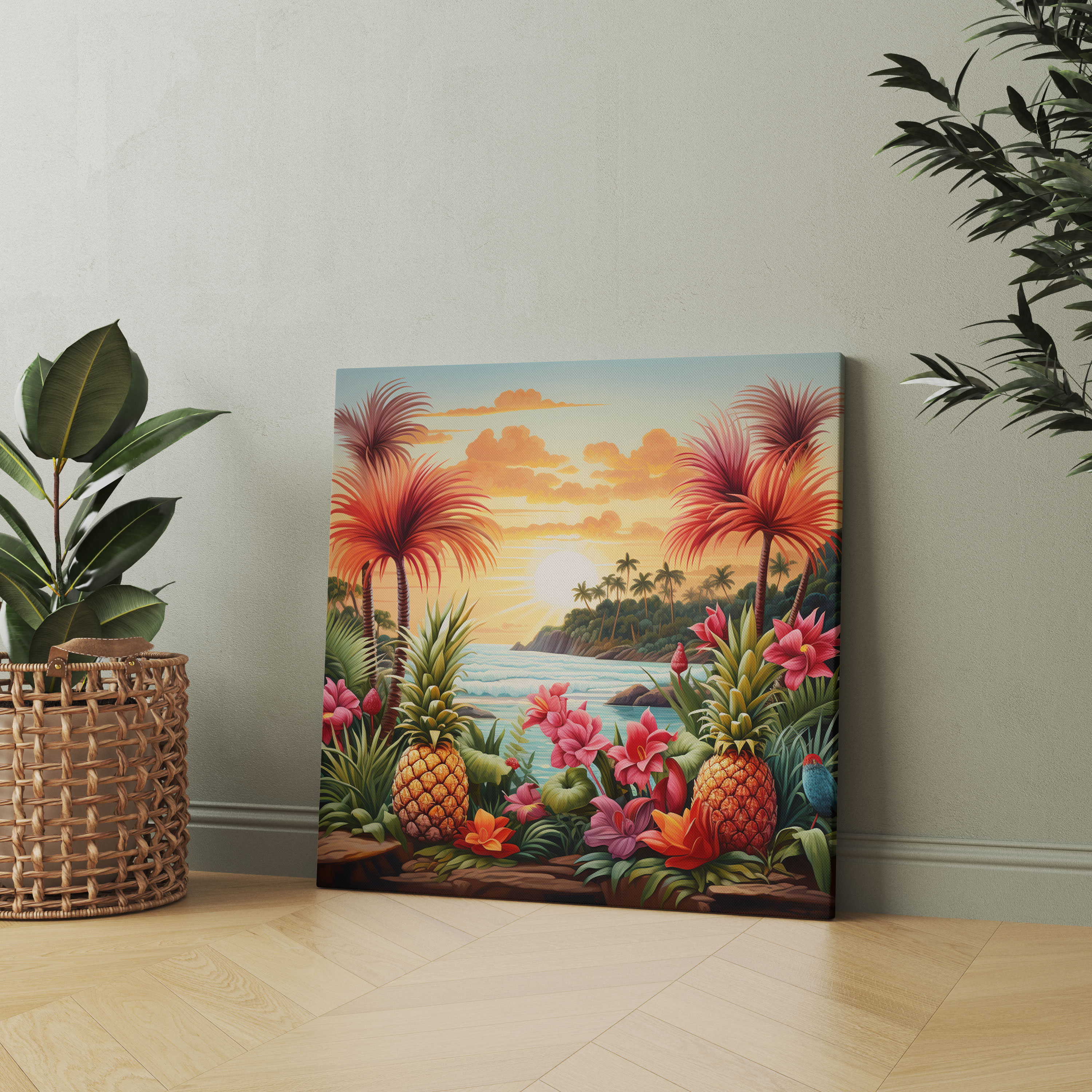 Tropisches Ananas-Wandbild - Exotisches Leinwandbild - Ananas Leinwand-Wandkunst Tropisches Paradies