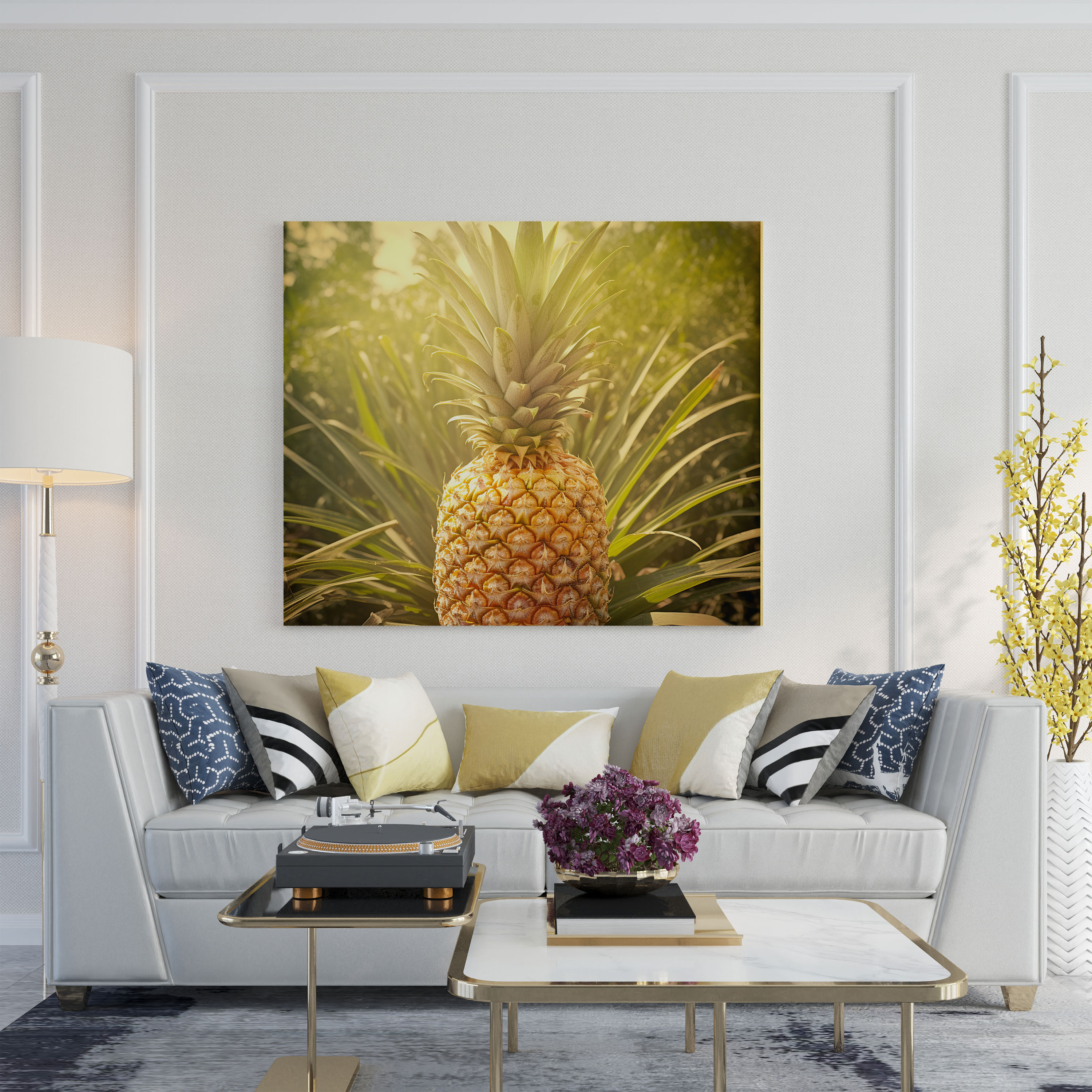 Günışığıyla Aydınlanmış Ananas Kanvas Tablo - Retro Duvar Sanatı - Vintage Filtreli Ananas Günışığıyla Aydınlanmış Ananas Kanvas Tablo Kanvas Duvar Sanatı