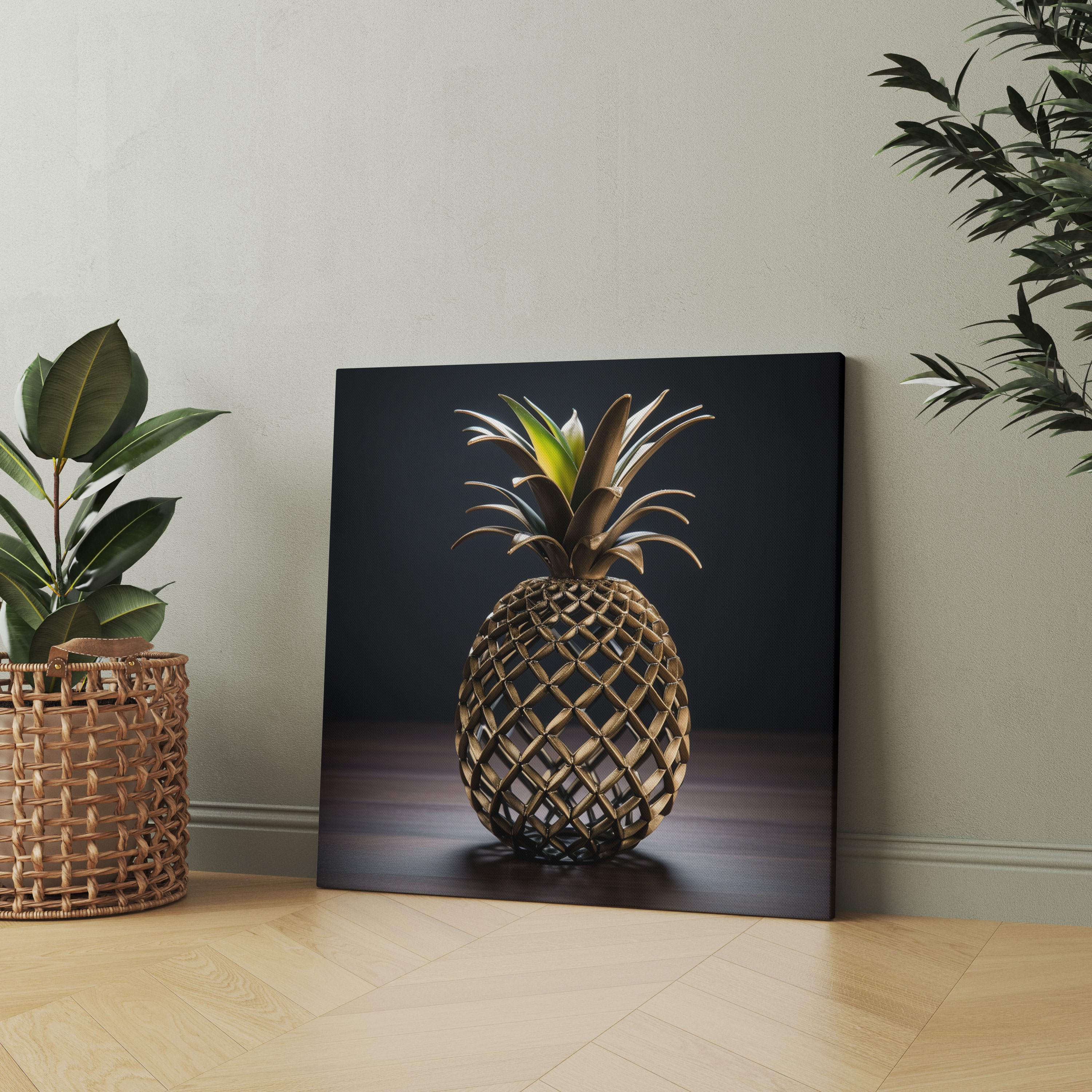 Metal Wire Pineapple Wall Art - Industrial Canvas Print - Pineapple, Sculptural Element, Industrial Canvas Print, Wall Decoration