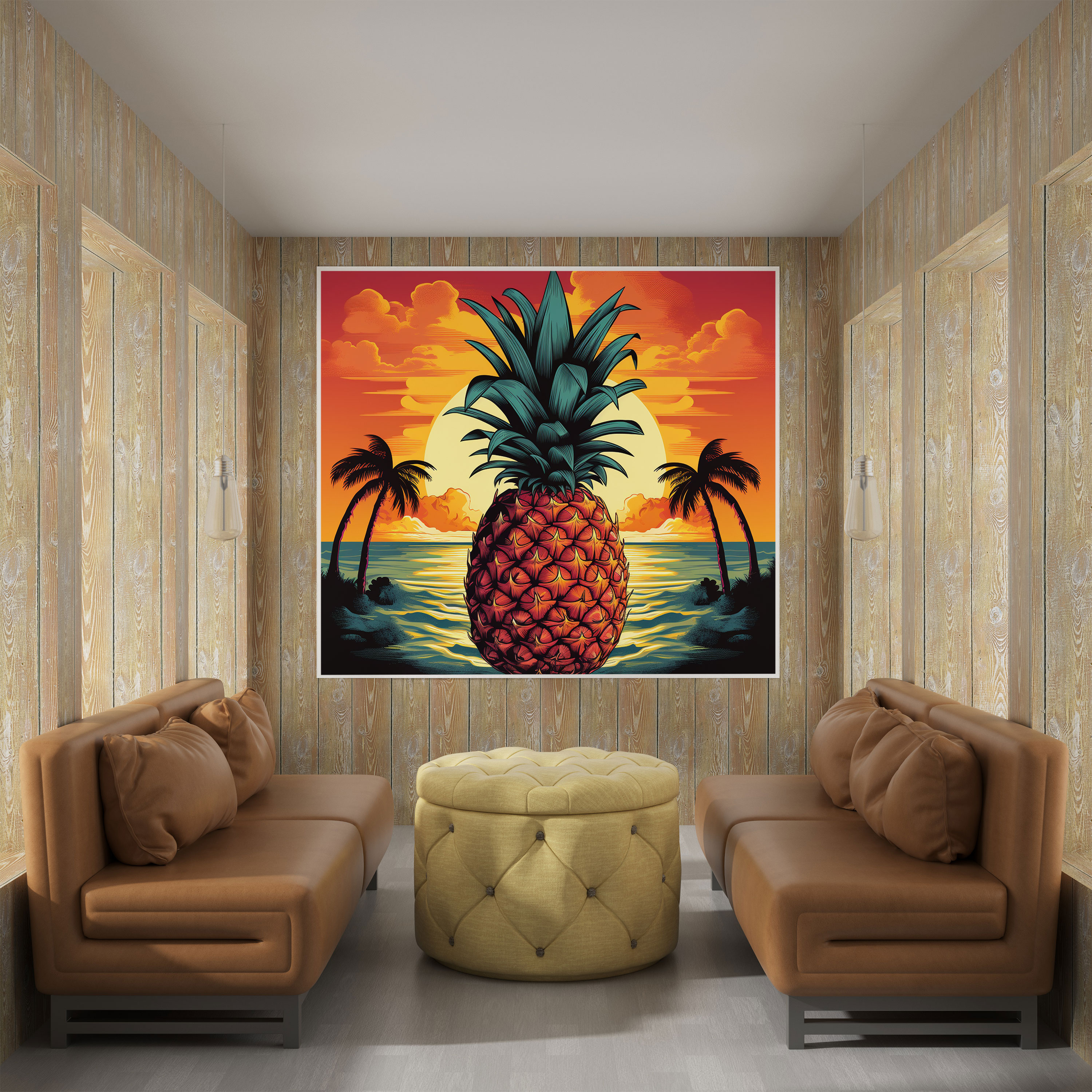 Ananas Leinwandbild - Sonnenuntergang Silhouette - Wandkunst Leinwandbild Wanddekoration