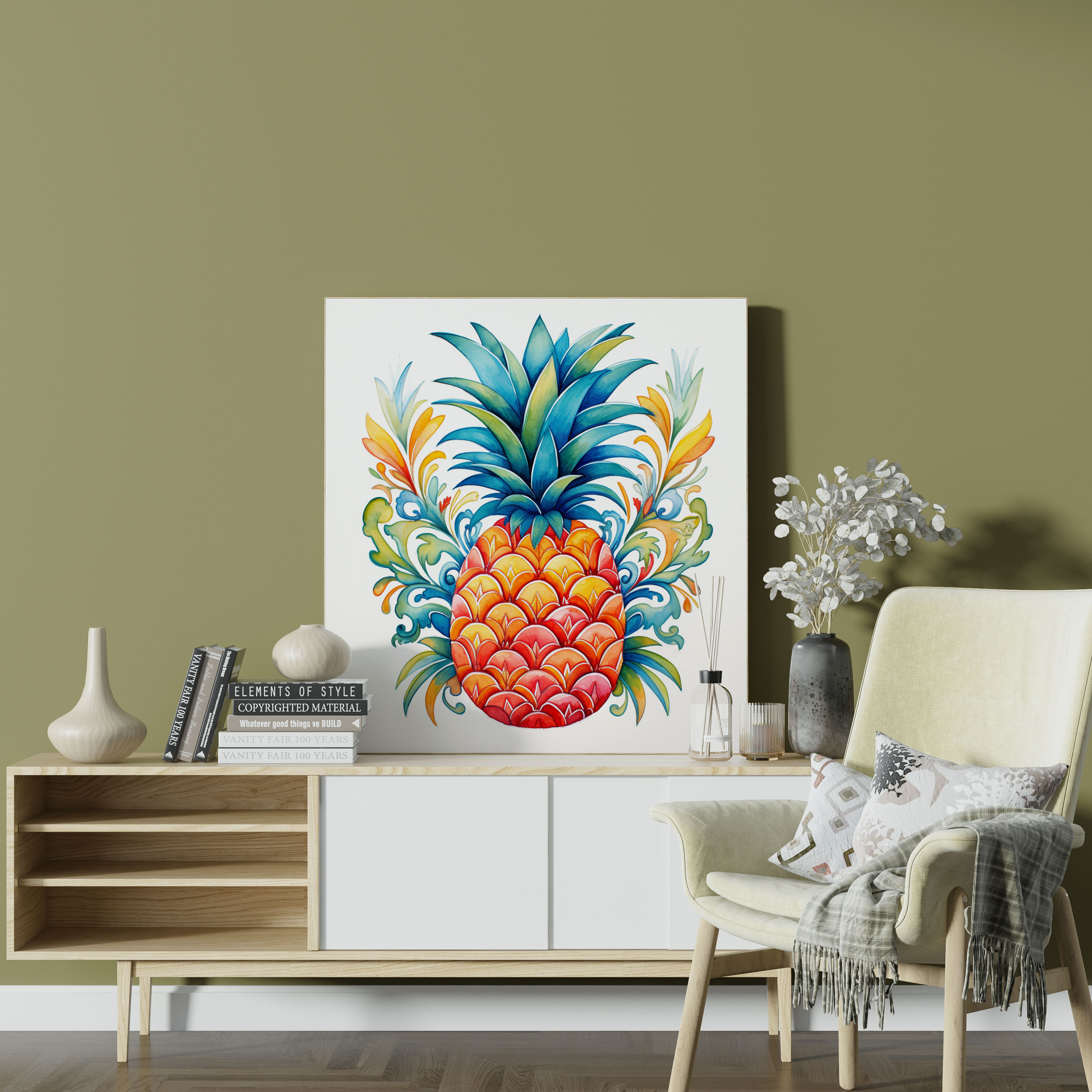 Ananas Leinwandbild - Tropisches Aquarell Wandkunst - Ananas Wandkunst Wanddekoration Leinwand Wandkunst