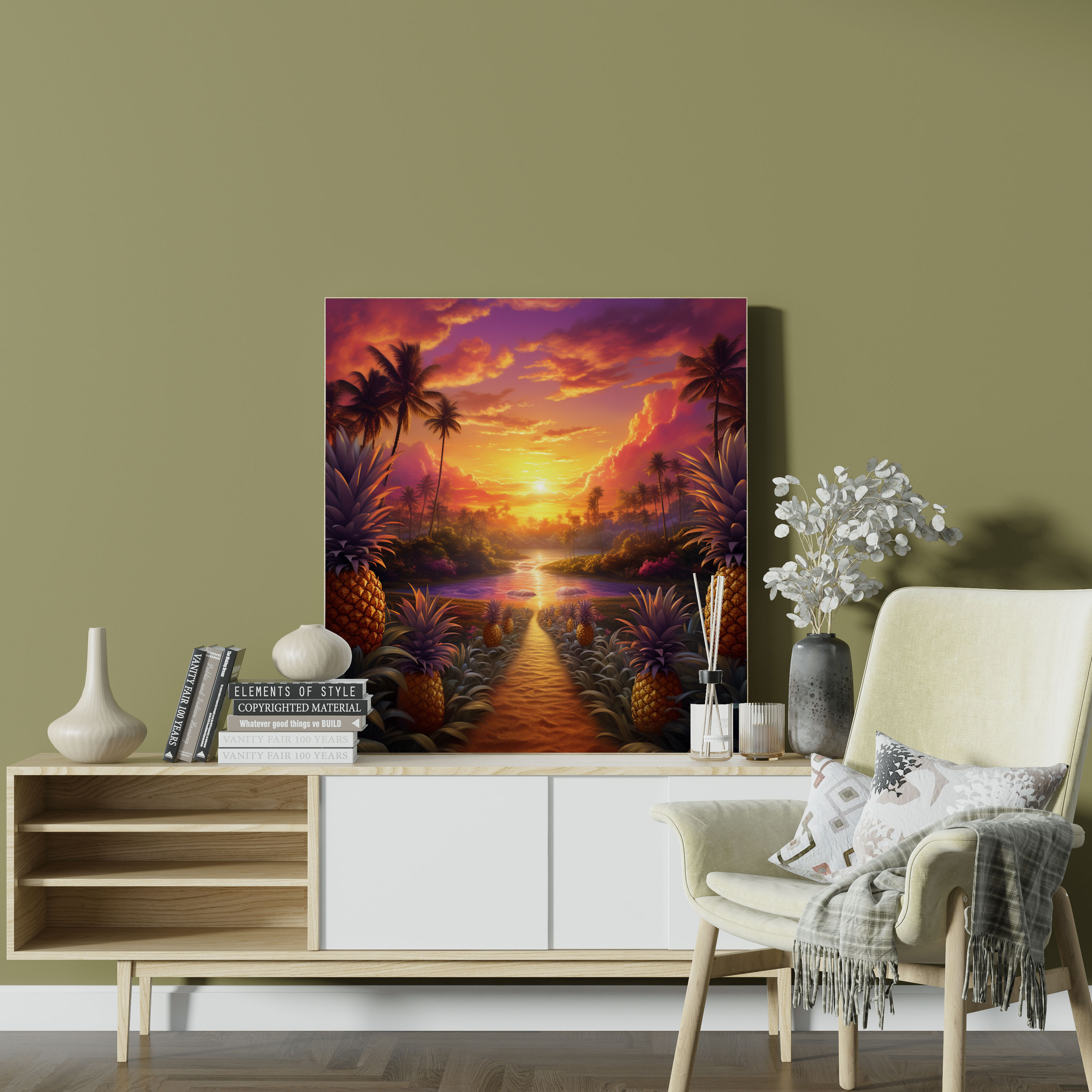 Pineapple Canvas Print - Tropical Sunset Wall Art - Pineapple, Canvas Print, Sunset, Tropical