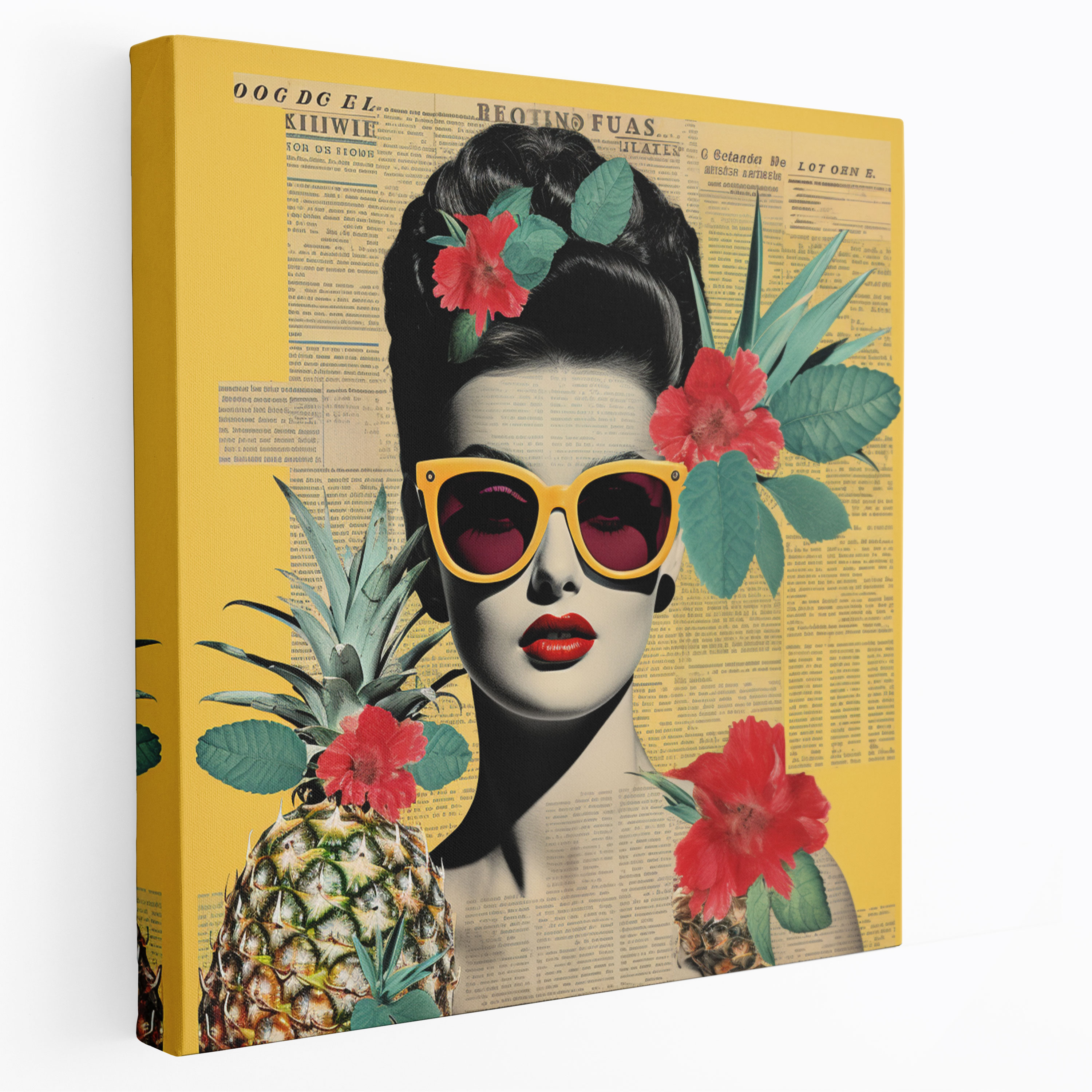 Pineapple Wall Art - Retro Collage Canvas Print - Pineapple, Canvas Wall Art, Canvas, Wall Decoration