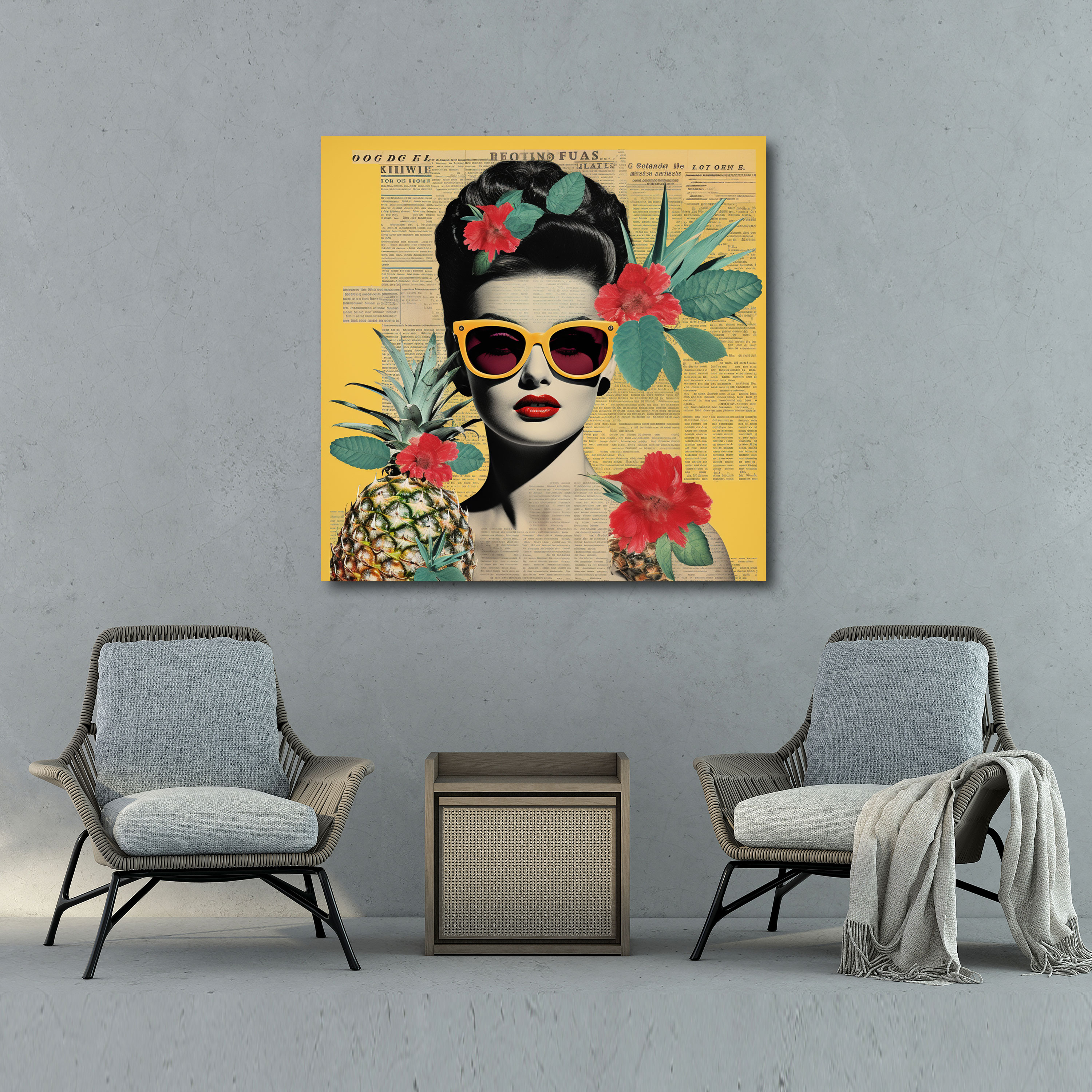 Pineapple Wall Art - Retro Collage Canvas Print - Pineapple, Canvas Wall Art, Canvas, Wall Decoration
